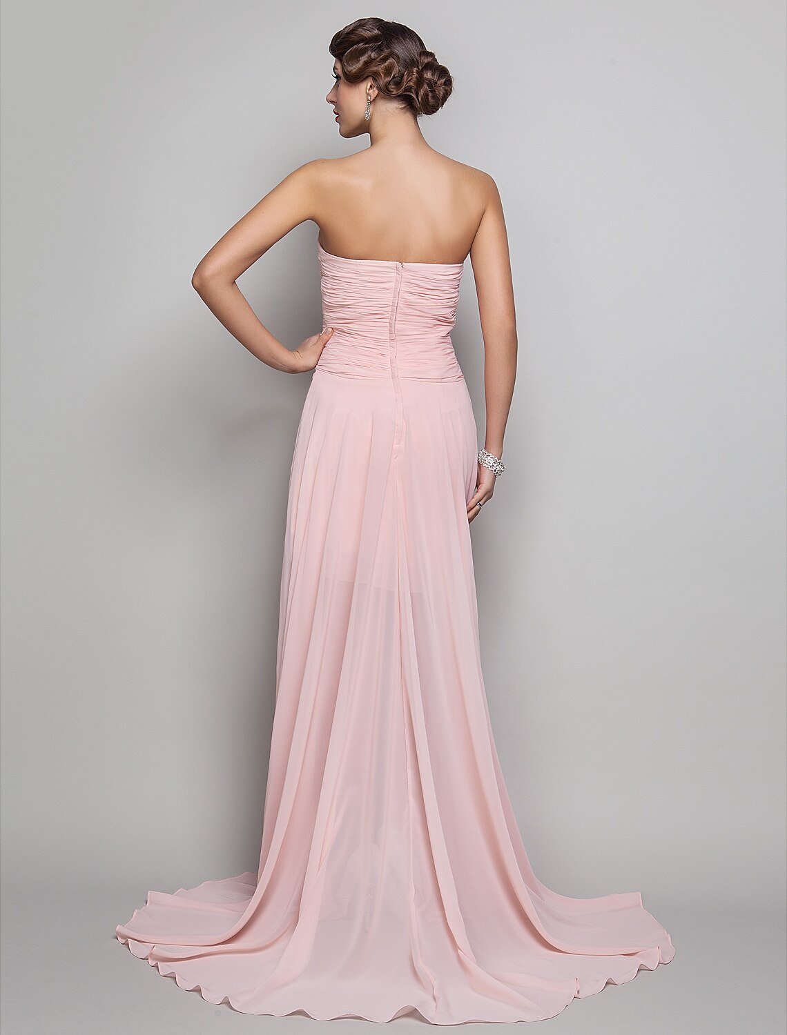 Sheath / Column Sweetheart Neckline Floor Length Chiffon Dress with Beading / Split Front / Ruched