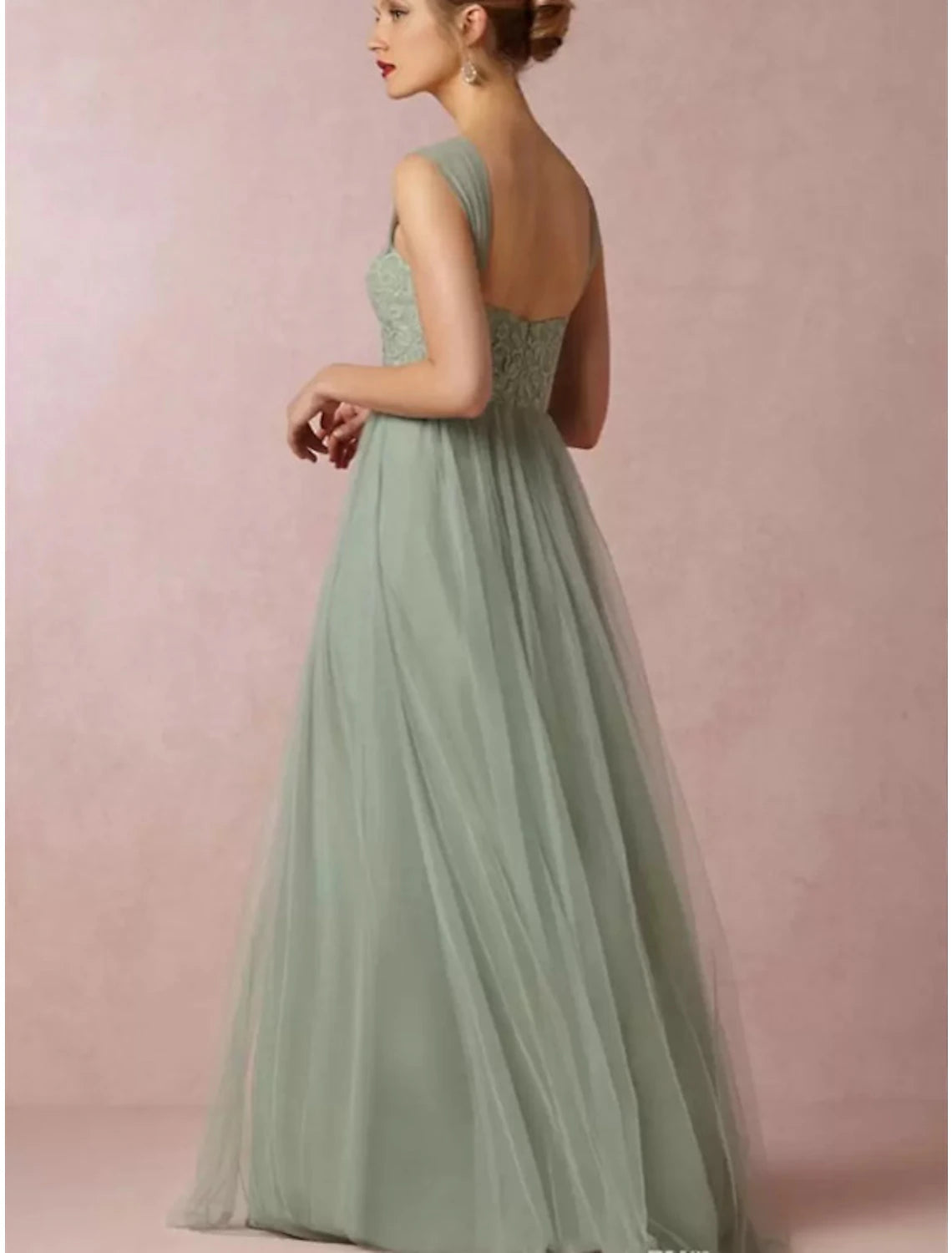 A-Line Evening Gown Minimalist Dress Wedding Guest Wedding Party Floor Length Sleeveless Sweetheart Bridesmaid Dress Lace with Lace Insert Pure Color