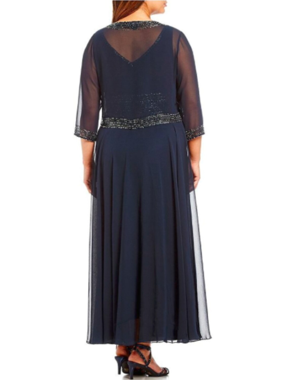 A-Line Mother of the Bride Dress Wrap Included V Neck Ankle Length Chiffon 3/4 Length Sleeve with Beading