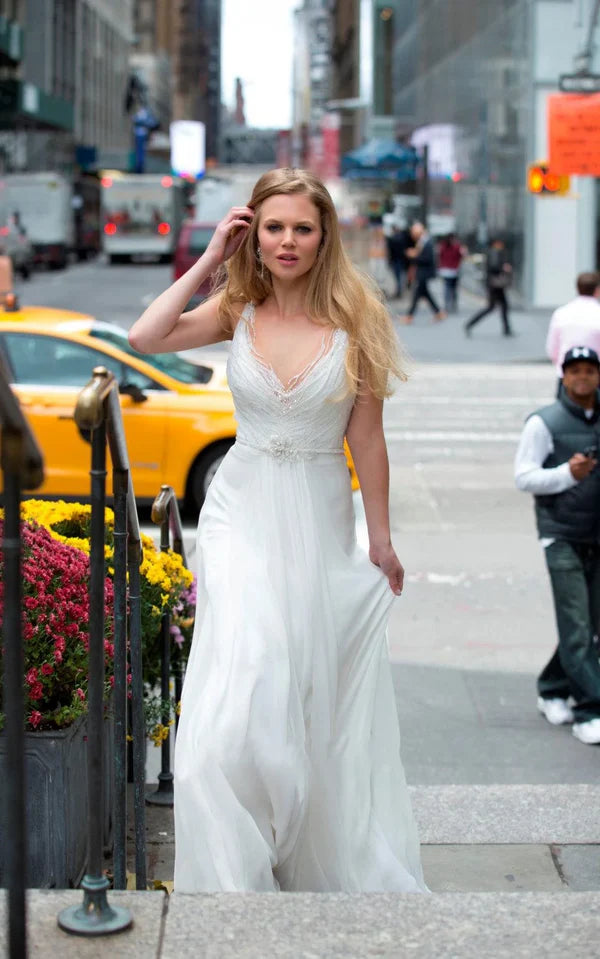 Buyishang Chiffon Lace Weddig Dress With Beading Sequins Flower