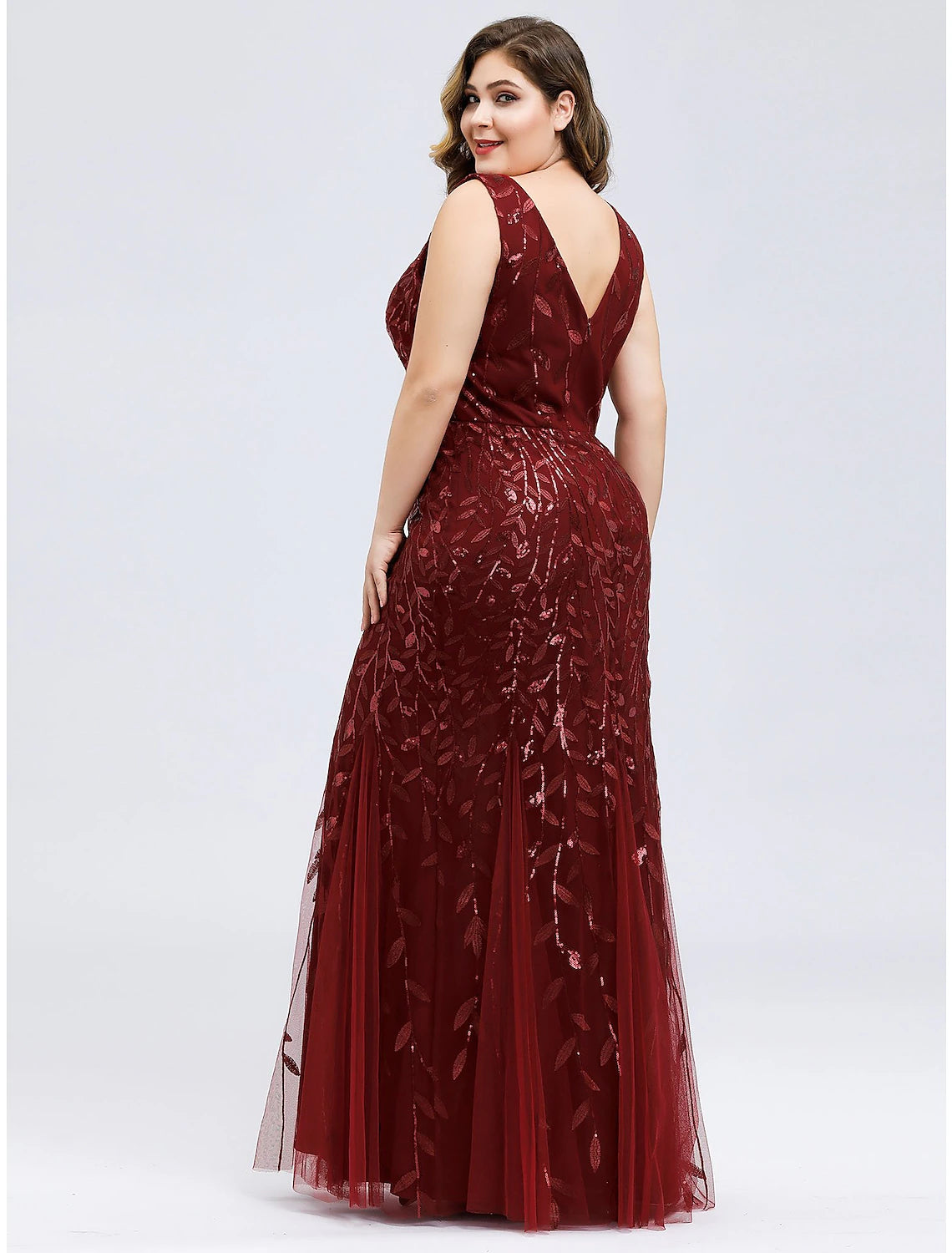 Mermaid / Trumpet Prom Dresses Plus Size Dress Wedding Guest Prom Floor Length Sleeveless V Neck Bridesmaid Dress Tulle with Appliques