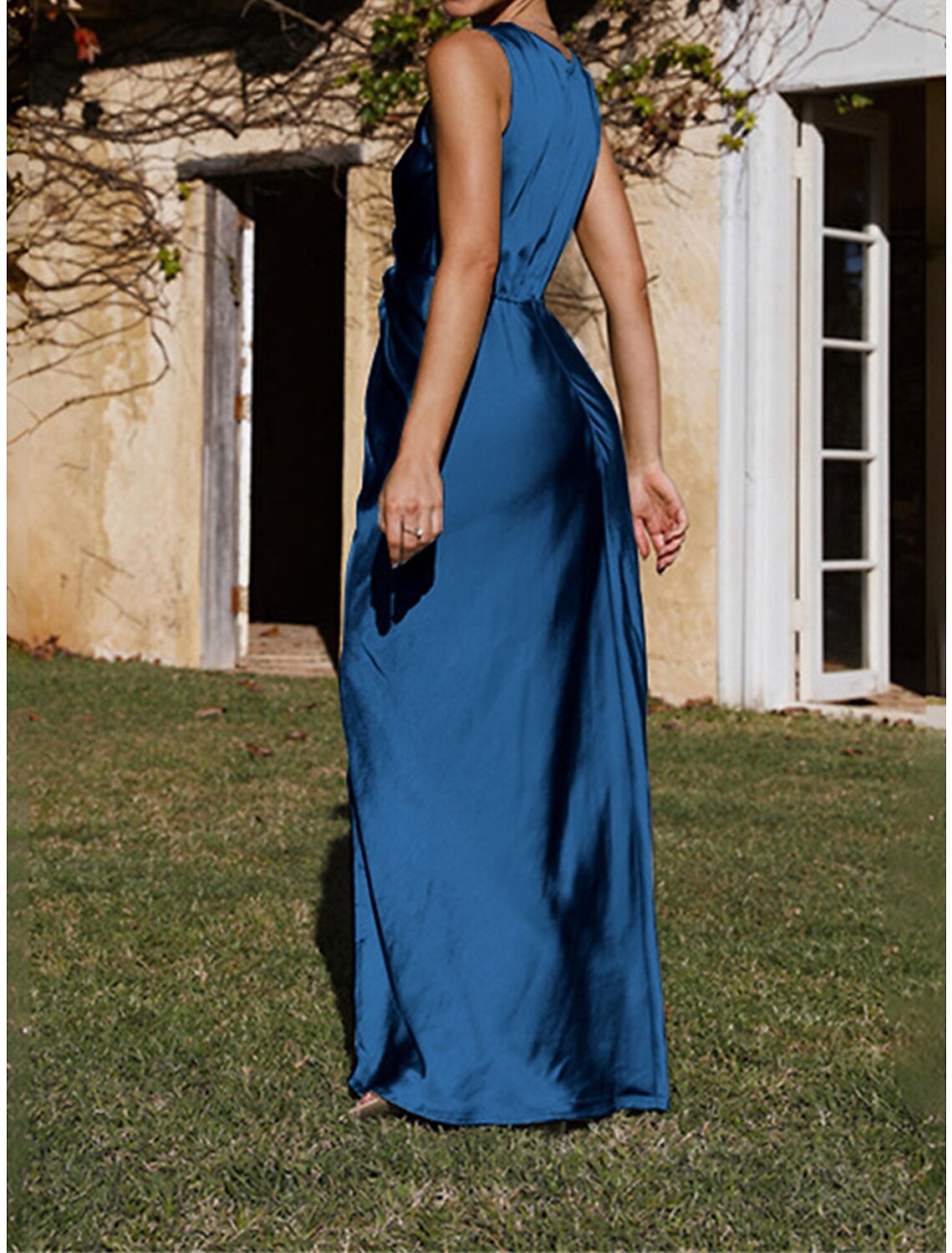 Women's Prom Dress Party Dress Sheath Dress Long Dress Maxi Dress Black Blue Fuchsia Sleeveless Plain Twist Summer Spring Fall Deep V Elegant Wedding Guest Birthday Evening Party