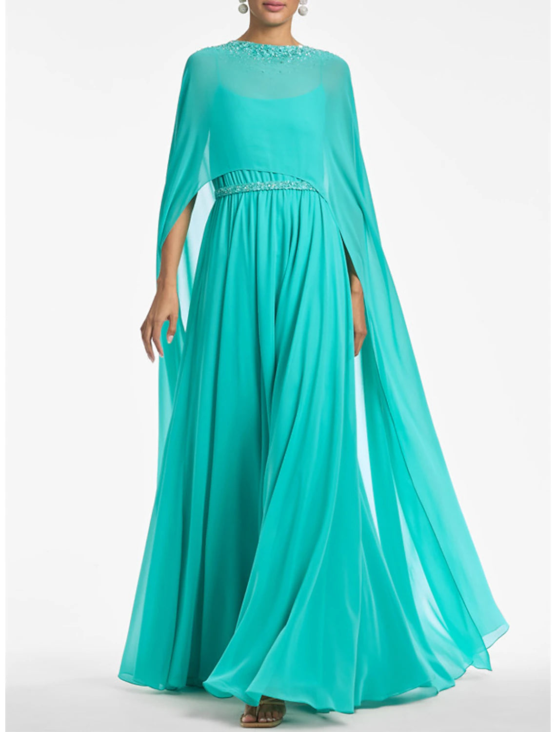 A-Line Wedding Guest Dresses Elegant Dress Formal Evening Party Floor Length Sleeveless Spaghetti Strap Chiffon with Rhinestone