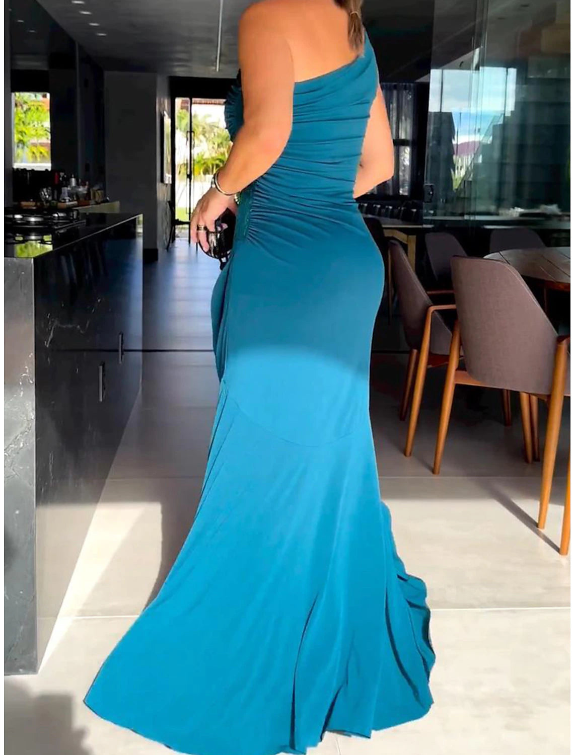 Women's Prom Dress Party Dress Wedding Guest Dress Long Dress Maxi Dress Blue Green Sleeveless Pure Color Plus High Low Spring Fall Winter One Shoulder Fashion Winter Dress Wedding Guest Evening Party