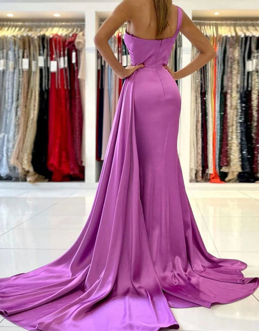 Mermaid One Shoulder  Satin Bridesmaid Dress With Ribbon