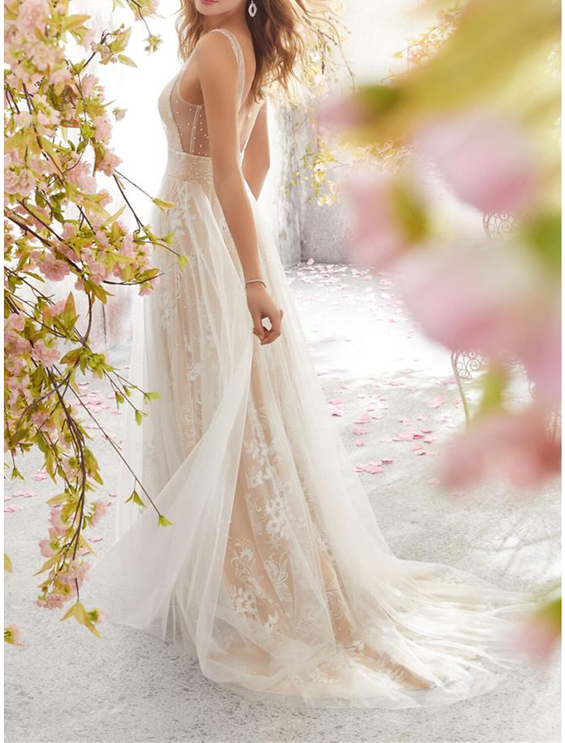 Women's Prom Dress Party Dress Lace Dress Long Dress Maxi Dress White Sleeveless Floral Lace Spring Fall Winter V Neck Fashion Winter Dress Wedding Guest Birthday