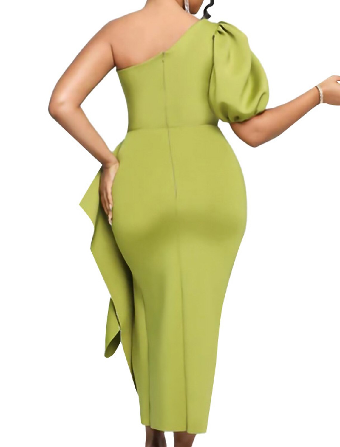 Women‘s Plus Size Curve Elegant Apple Shaped Dress Wedding Guest Party Dress Solid Color One Shoulder Short Sleeve Spring Fall Prom Dress Midi Dress Party Date Dress