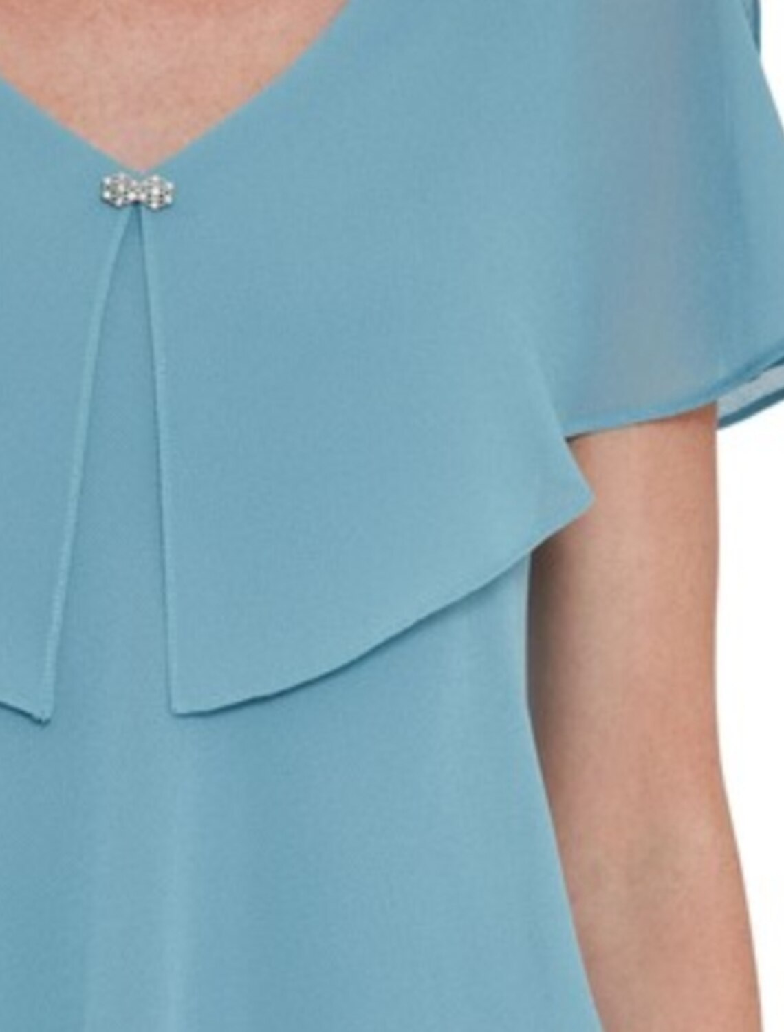 Sheath / Column Mother of the Bride Dress Elegant V Neck Knee Length Chiffon Short Sleeve with Cascading Ruffles