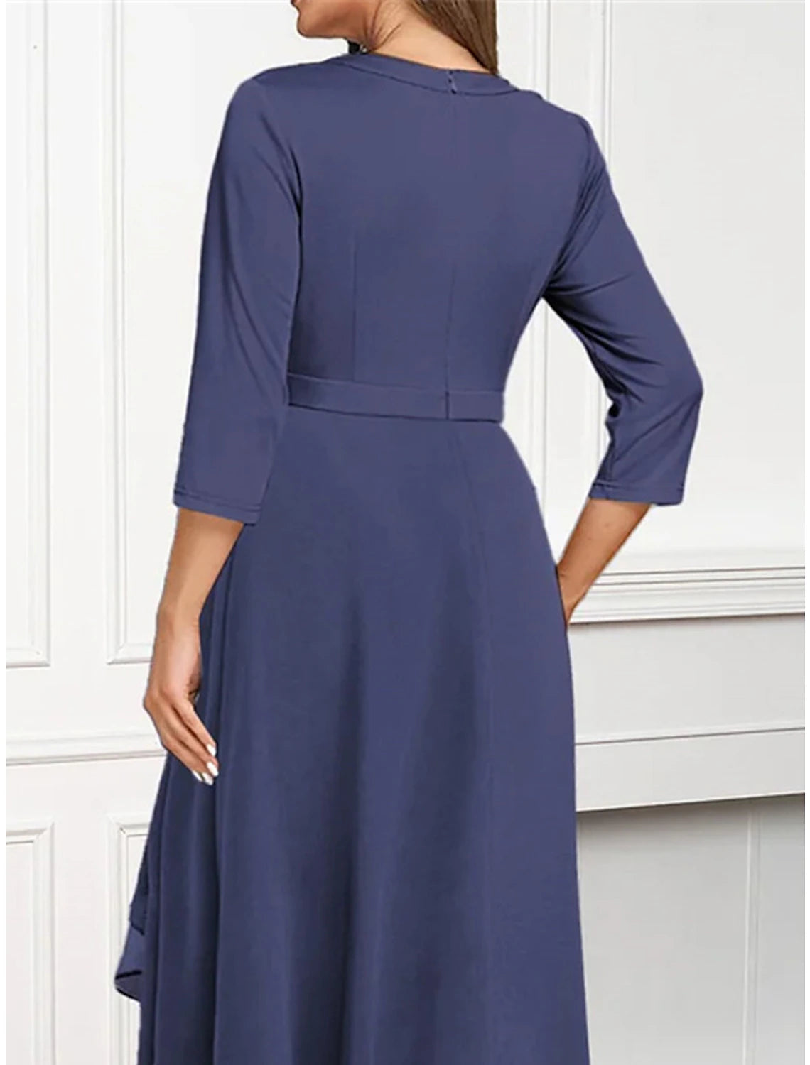 Women's Prom Dress Party Dress Wedding Guest Dress Long Dress Maxi Dress Blue 3/4 Length Sleeve Plain Ruffle Spring Fall Winter Crew Neck Elegant Wedding Guest Evening Party Spring Dress