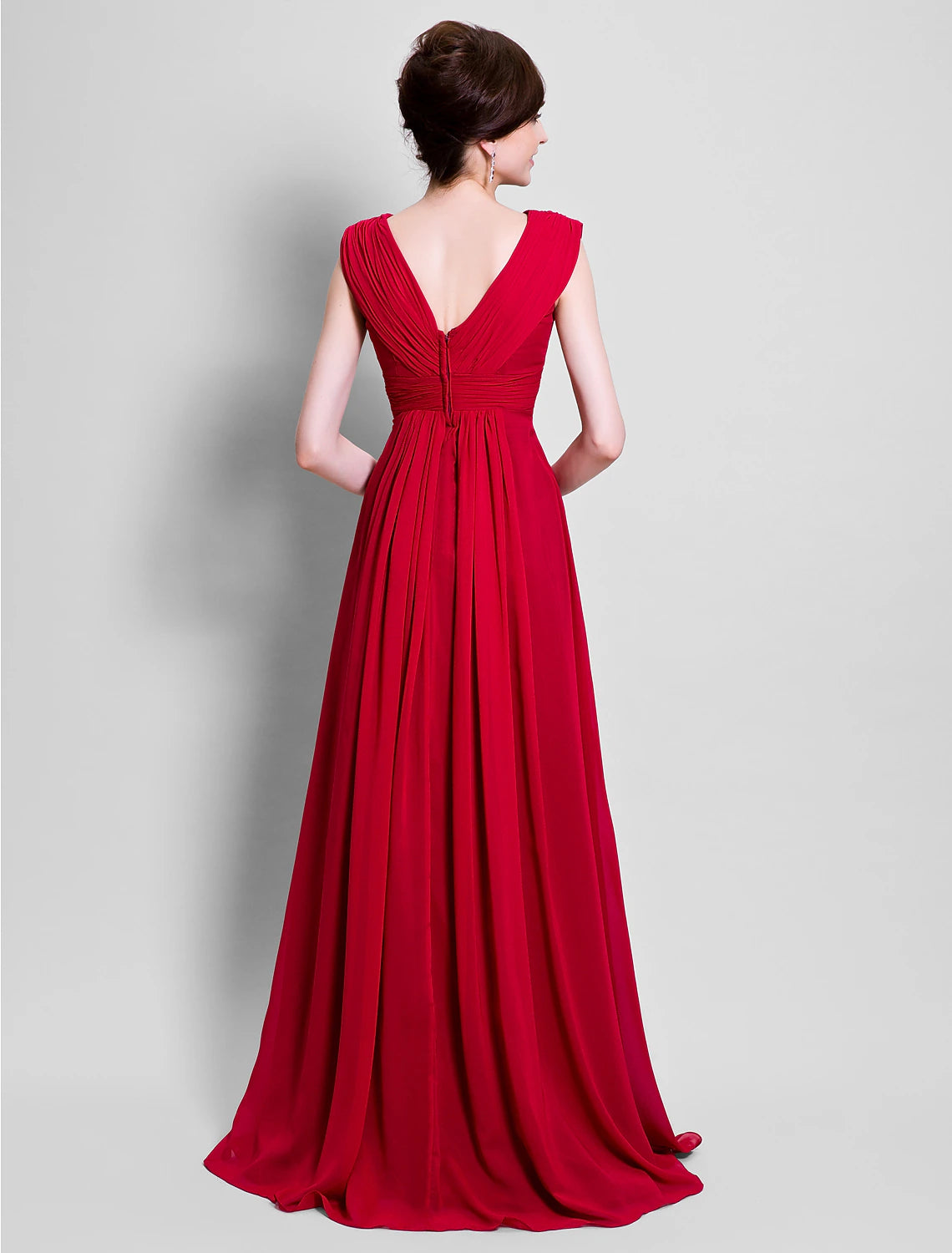 A-Line Mother of the Bride Dress V Neck Floor Length Chiffon Sleeveless with Beading Side Draping