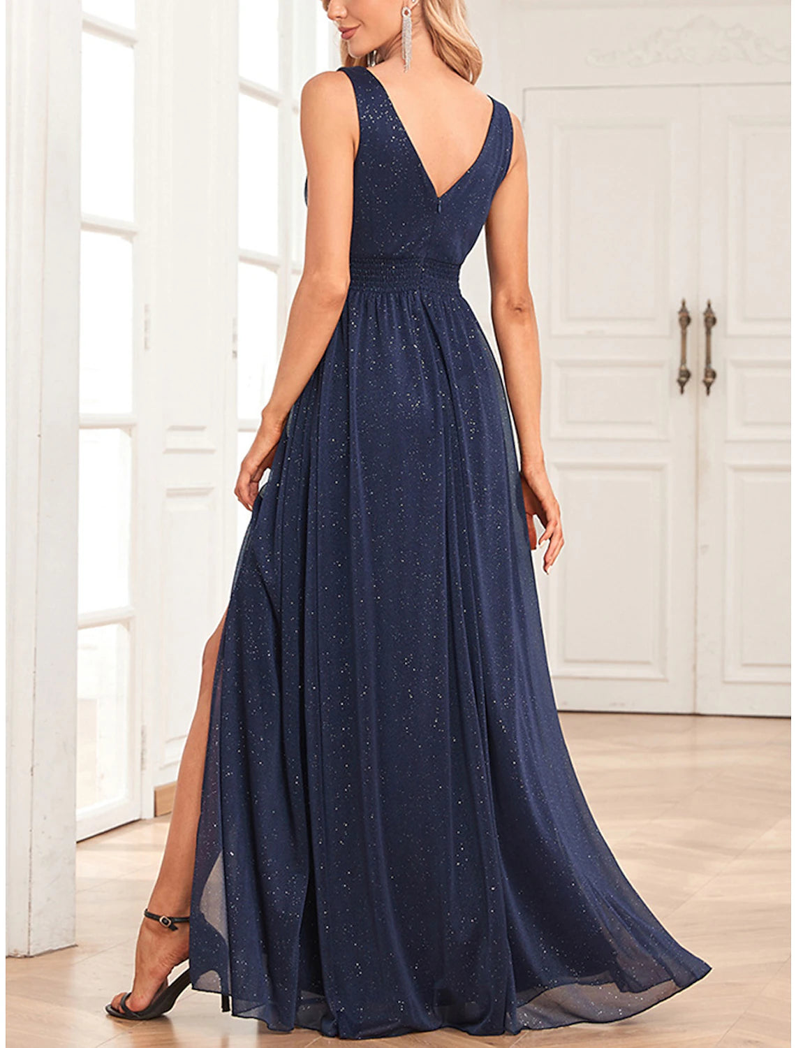 Women's Prom Dress Party Dress Wedding Guest Dress Long Dress Maxi Dress Dark Green Dark Blue Short Sleeve Pure Color Patchwork Fall Winter Autumn V Neck Fashion Wedding Guest Evening Party Vacation