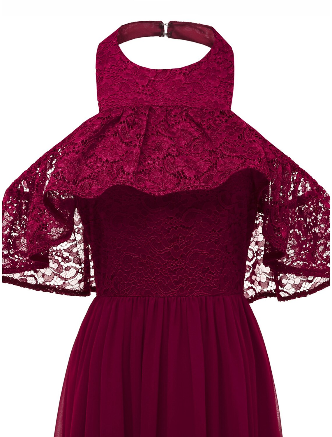 Women's Prom Dress Party Dress Lace Dress Long Dress Maxi Dress Pink Wine Navy Blue Short Sleeve Plain Lace Summer Spring Fall Halter Neck Elegant Wedding Guest Evening Party