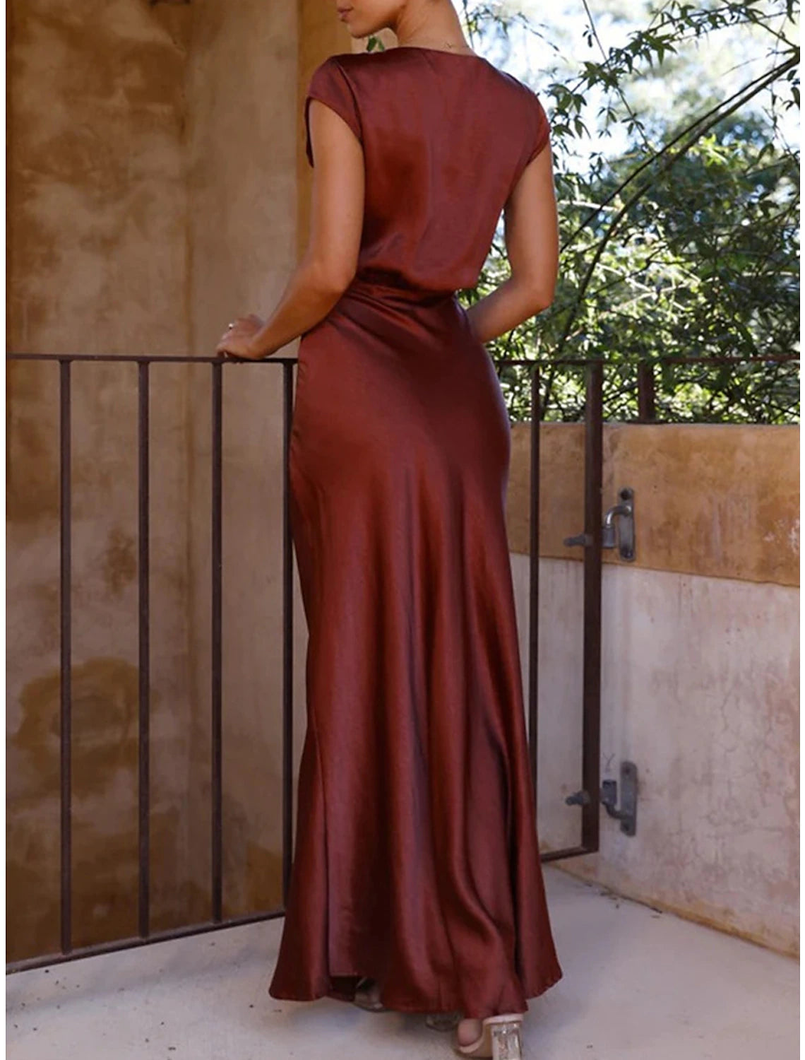 Women's Black Dress Prom Dress Party Dress Long Dress Maxi Dress Black Brown Light Blue Sleeveless Plain Ruched Summer Spring Fall V Neck Elegant Wedding Guest Evening Party Vacation