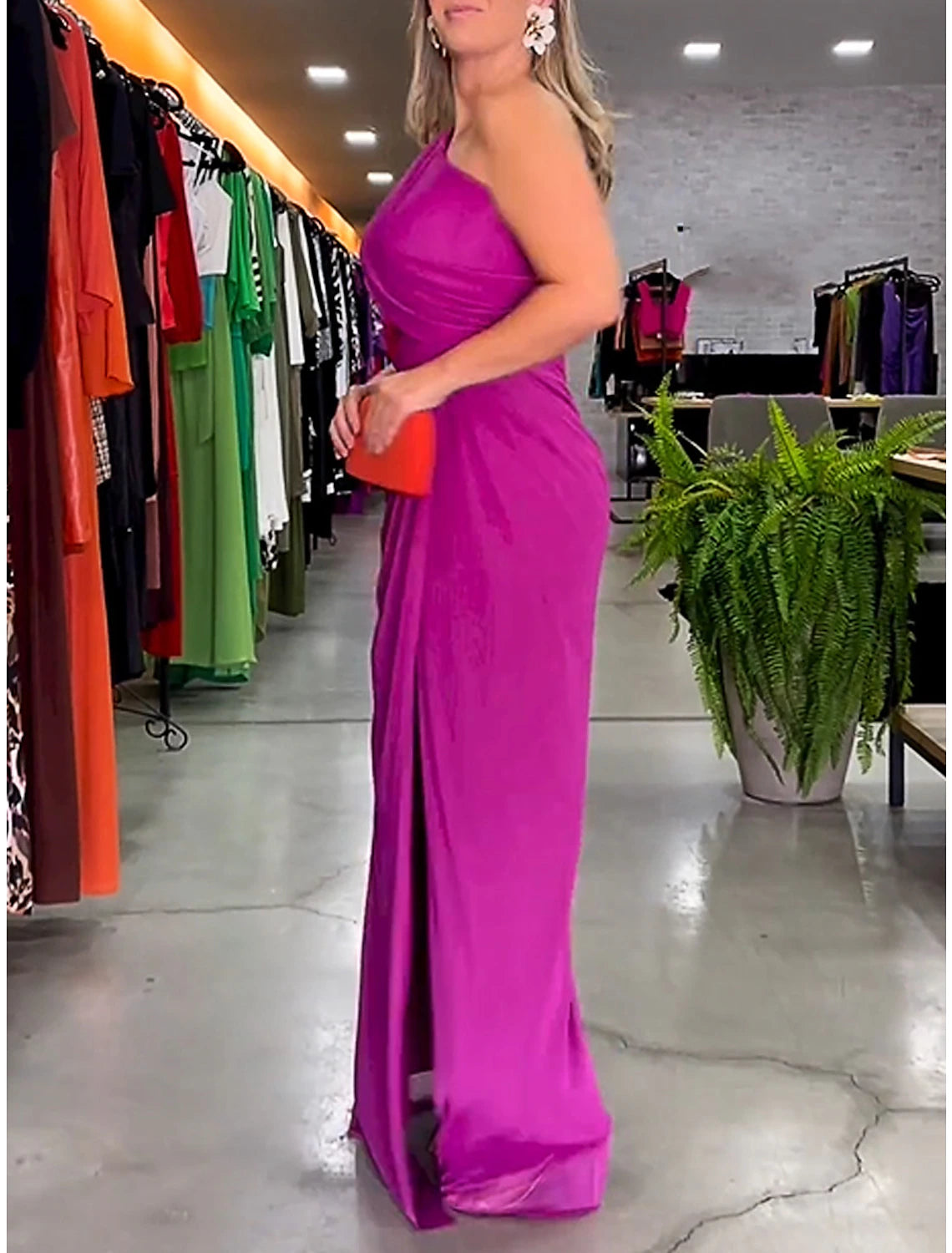Women's Prom Dress Party Dress Wedding Guest Dress Velvet Dress Long Dress Maxi Dress Purple Sleeveless Pure Color Split Spring Fall Winter One Shoulder Fashion