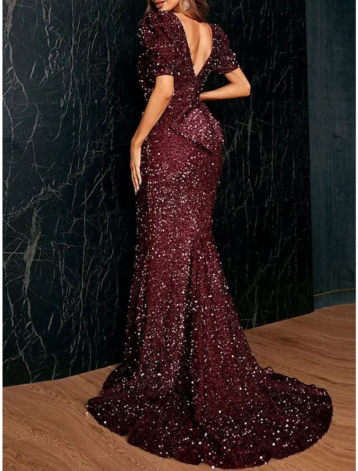 Women's Sequin Dress Prom Dress Party Dress Long Dress Maxi Dress Silver Pink Wine Short Sleeve Plain Sequins Summer Spring Fall V Neck Elegant Wedding Guest Birthday Evening Party