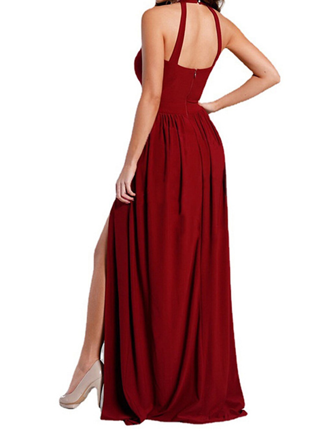 Women's Prom Dress Party Dress Wedding Guest Dress Long Dress Maxi Dress Pink Wine Green Sleeveless Plain Backless Summer Spring Fall Halter Neck Red Valentines Dress Valentine's Day Wedding Guest