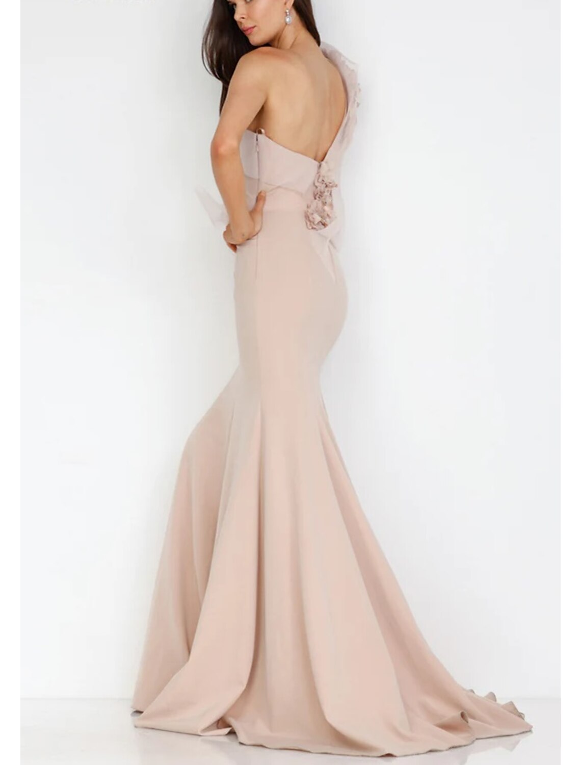 Mermaid / Trumpet Evening Gown Elegant Dress Formal Prom Floor Length Sleeveless One Shoulder Stretch Fabric with Beading Appliques