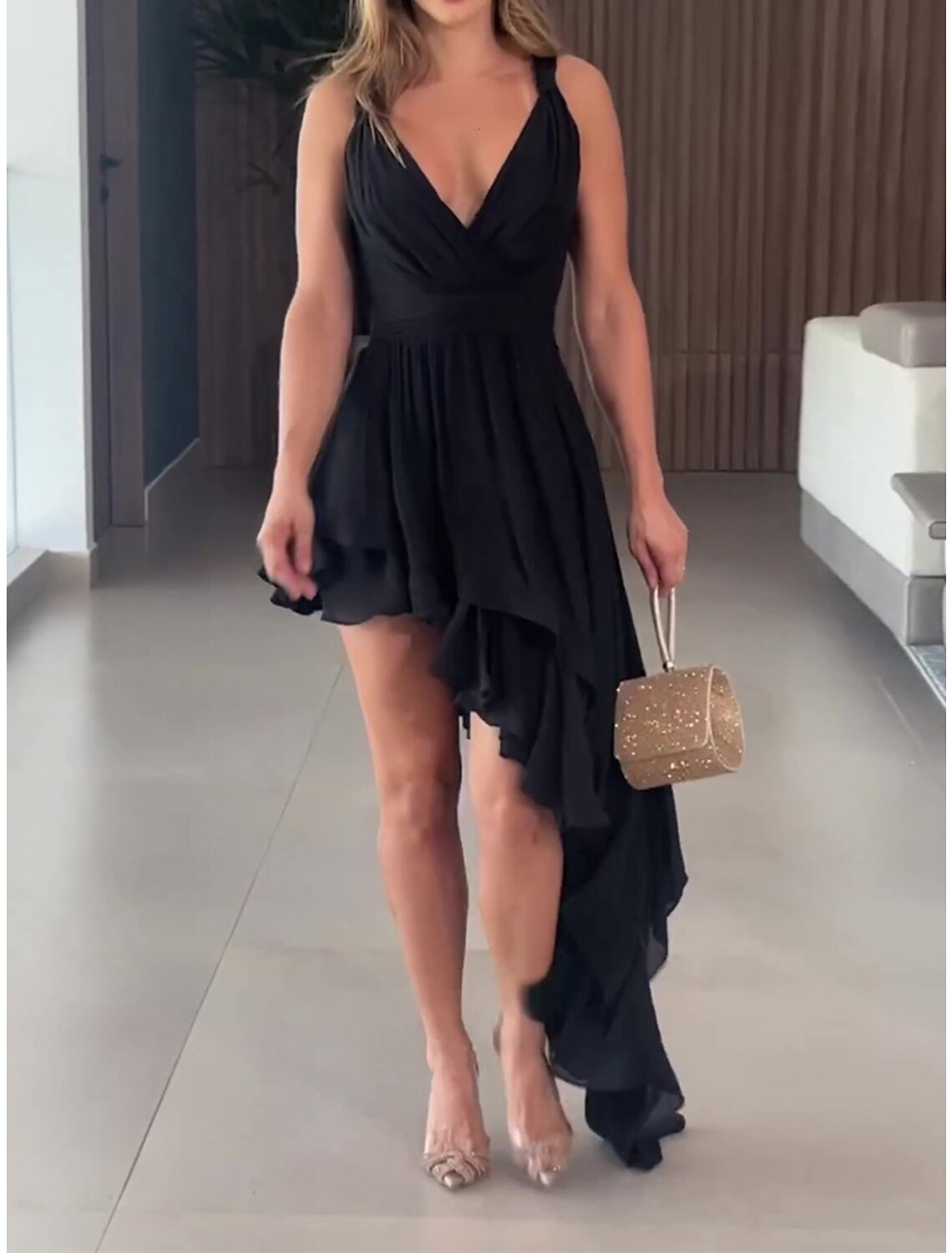 Women's Little Black Dress Prom Dress Party Dress Wedding Guest Dress Long Dress Maxi Dress Sleeveless Ruffle Spring Deep V Fashion Evening Party Wedding Guest