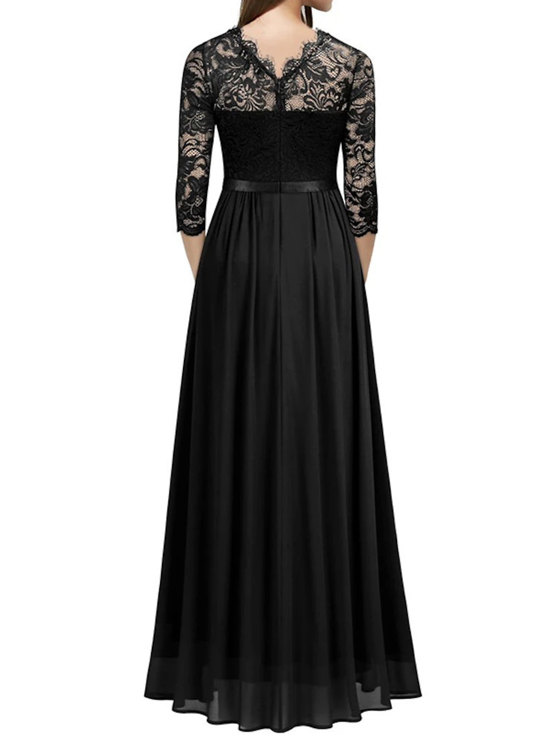 Women‘s Black Dress Prom Dress Black Lace Dress Party Dress Long Dress Maxi Dress Green 3/4 Length Sleeve Spring Fall Crew Neck Fashion
