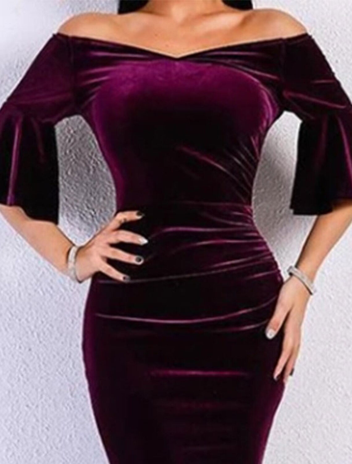 Sheath Party Dress Evening Gown Elegant Dress Formal Evening Floor Length Half Sleeve Off Shoulder Fall Wedding Guest Velvet