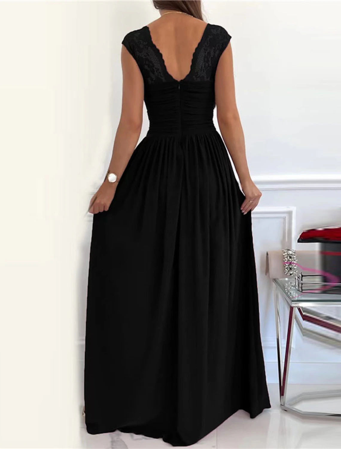 Women's Party Dress Lace Dress Homecoming Dress Swing Dress Long Dress Maxi Dress Black Purple Pink Sleeveless Pure Color Split Backless Spring Summer V Neck Evening Party