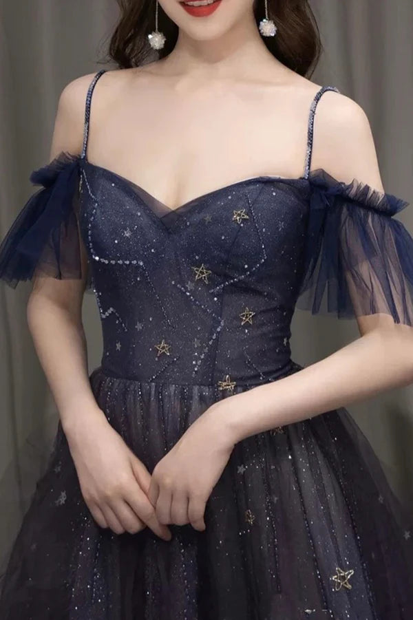 Purple Spaghetti Strap Gradient Tulle Long Prom Dress A-Line Evening Party Dress