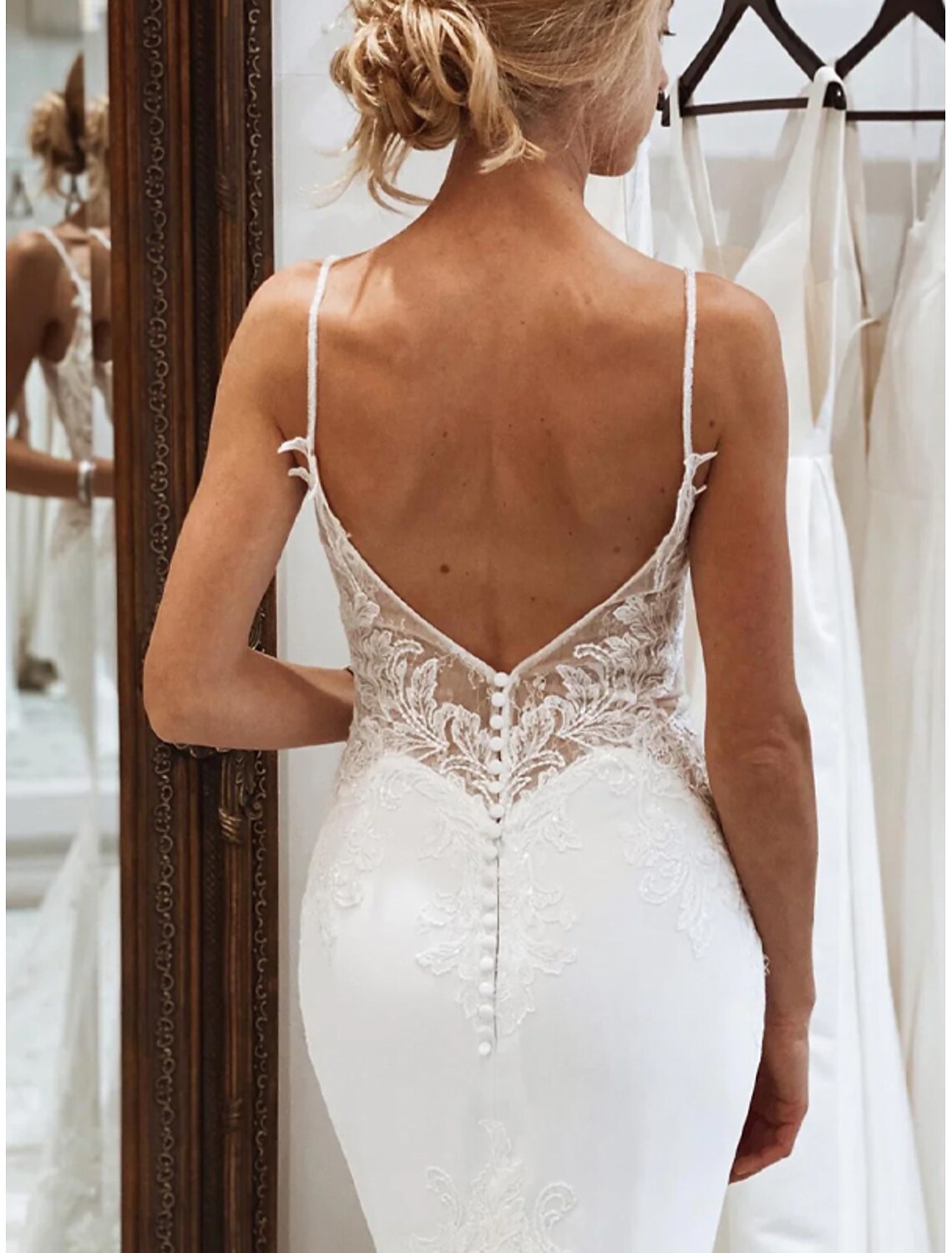 Buyishang Reception Formal Wedding Dresses Mermaid Camisole Sleeveless Court Train Tulle Bridal Suits Bridal Gowns With Appliques