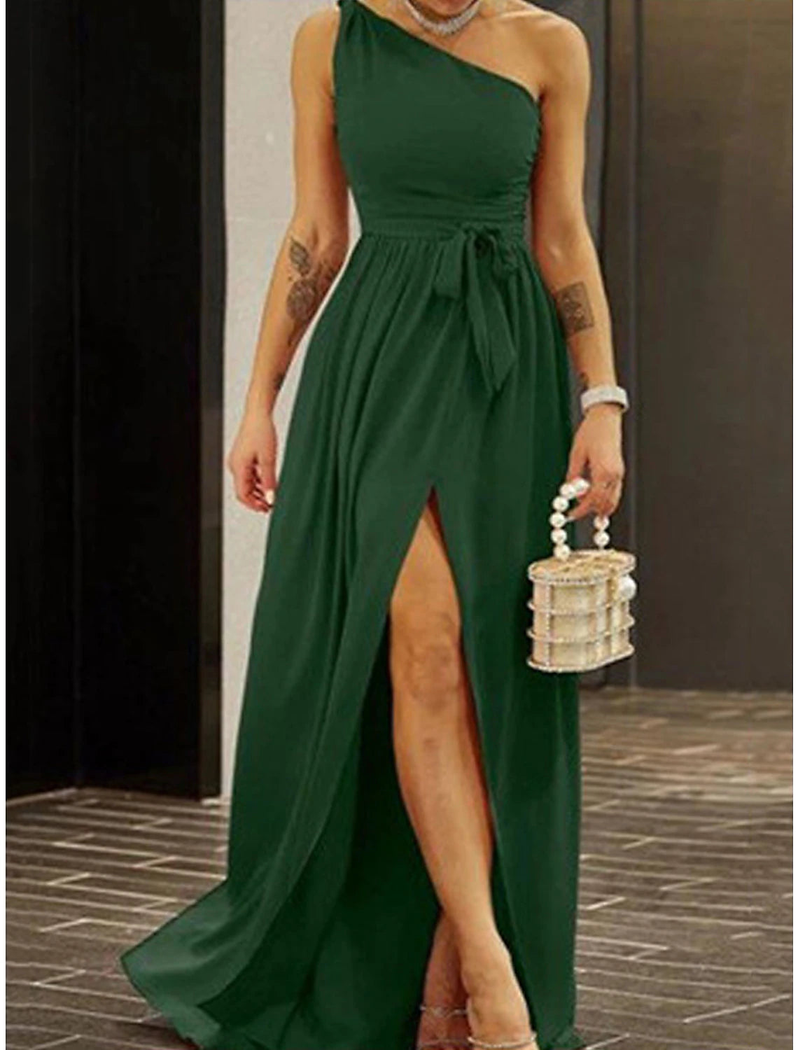 Women‘s Party Dress Wedding Guest Dress Sheath Dress Swing Dress Mini Dress Red Green Sleeveless Pure Color Backless Winter Fall Spring One Shoulder Fashion Party Evening Party