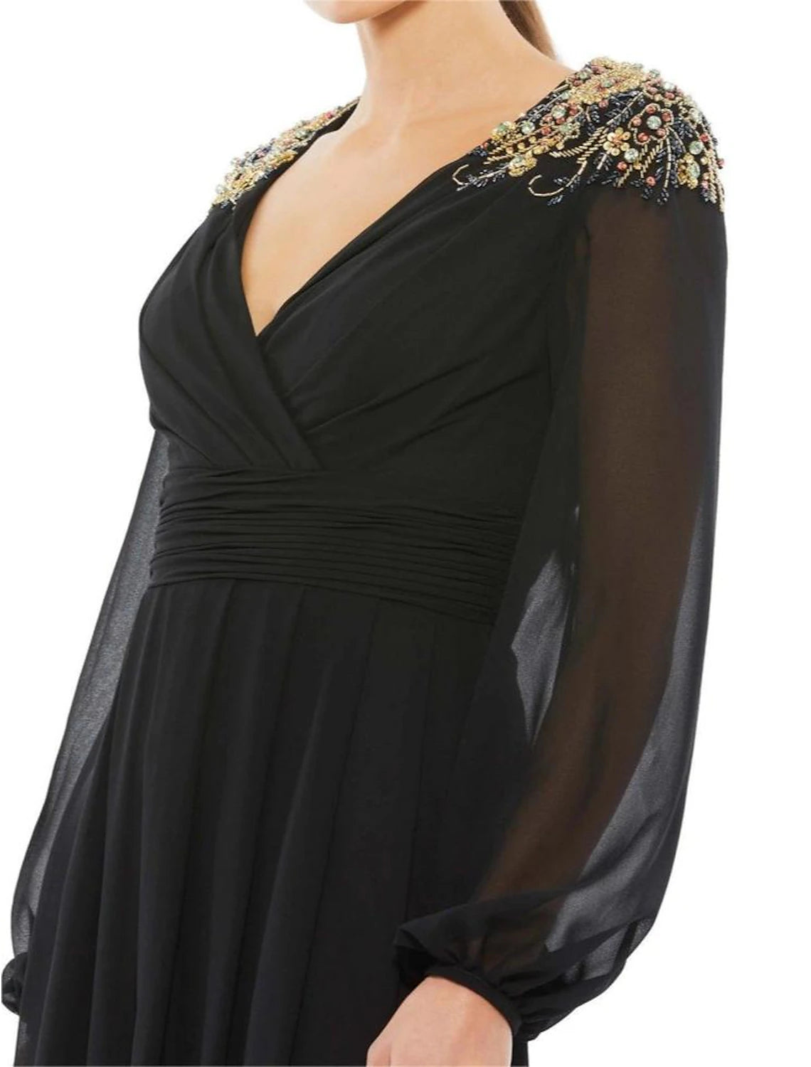 A-Line Mother of the Bride Dress Wedding Guest Vintage Elegant V Neck Knee Length Stretch Chiffon Long Sleeve with Crystals Beading