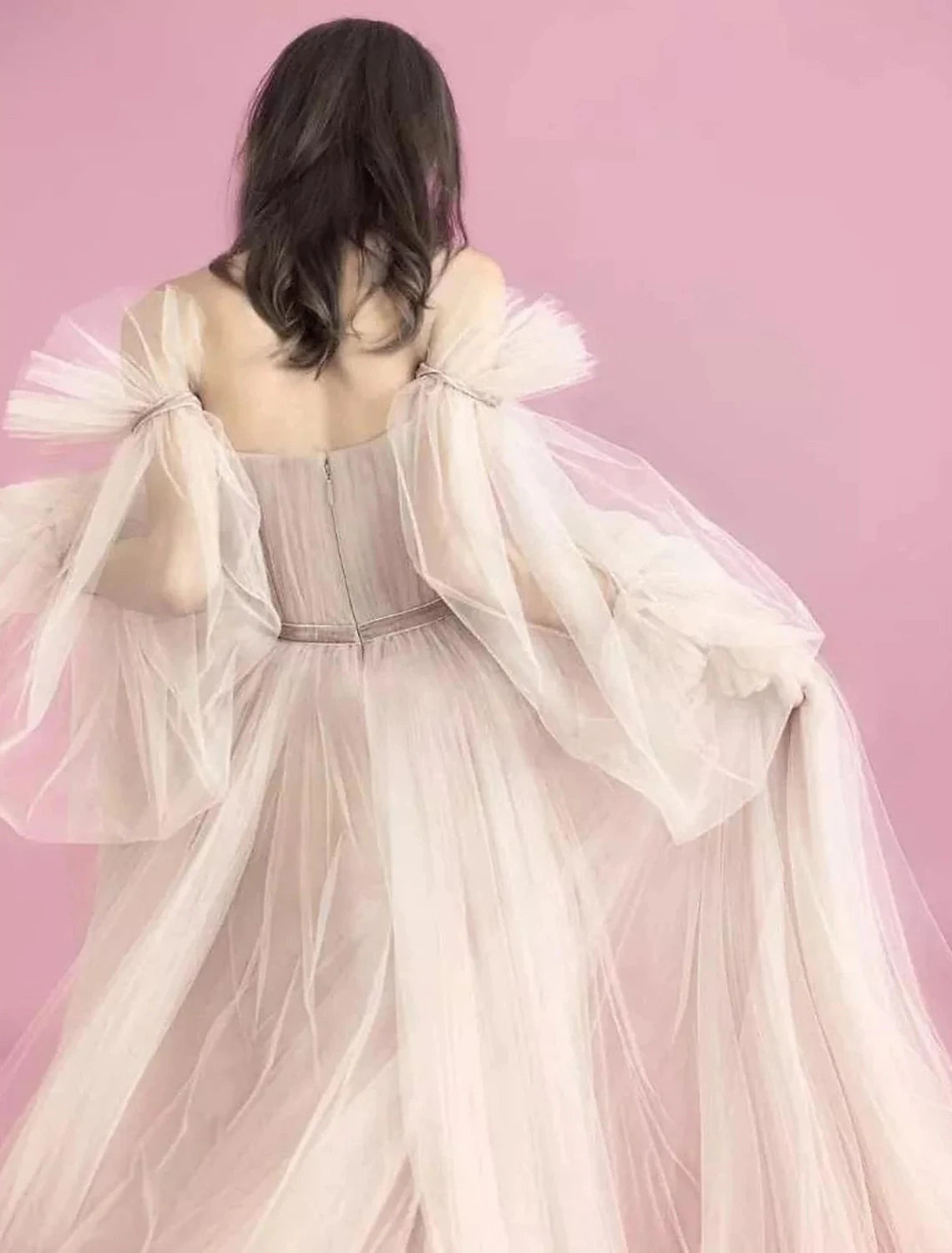 A-Line Evening Gown Elegant Dress Engagement Formal Evening Sweep / Brush Train Long Sleeve Scoop Neck Tulle with Pleats Ruched