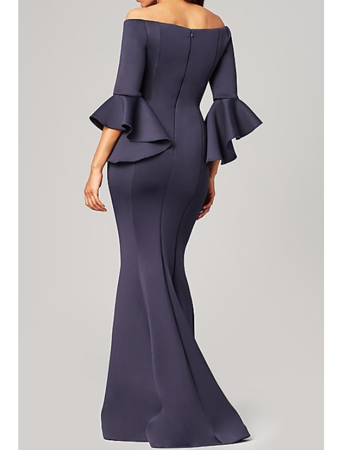 Mermaid / Trumpet Mother of the Bride Dress Elegant Off Shoulder Floor Length Satin 3/4 Length Sleeve with Ruffles