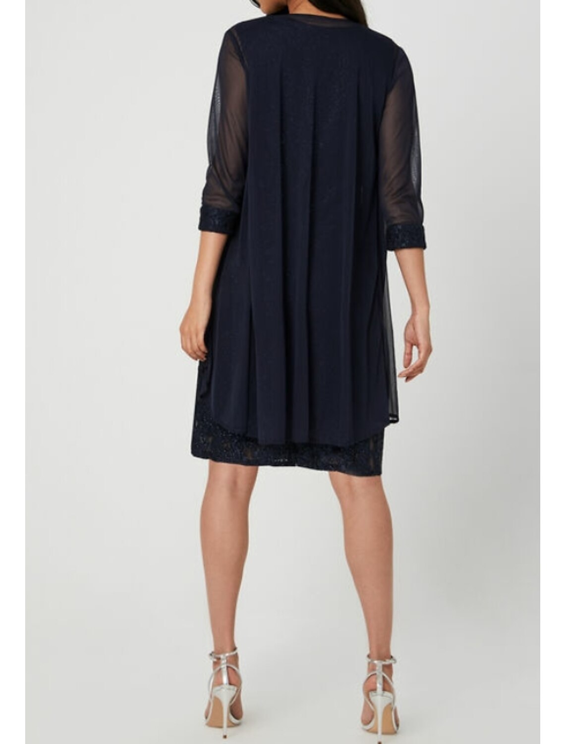 Two Piece Sheath / Column Mother of the Bride Dress Jewel Neck Knee Length Chiffon Half Sleeve Jacket Dresses with Lace Beading