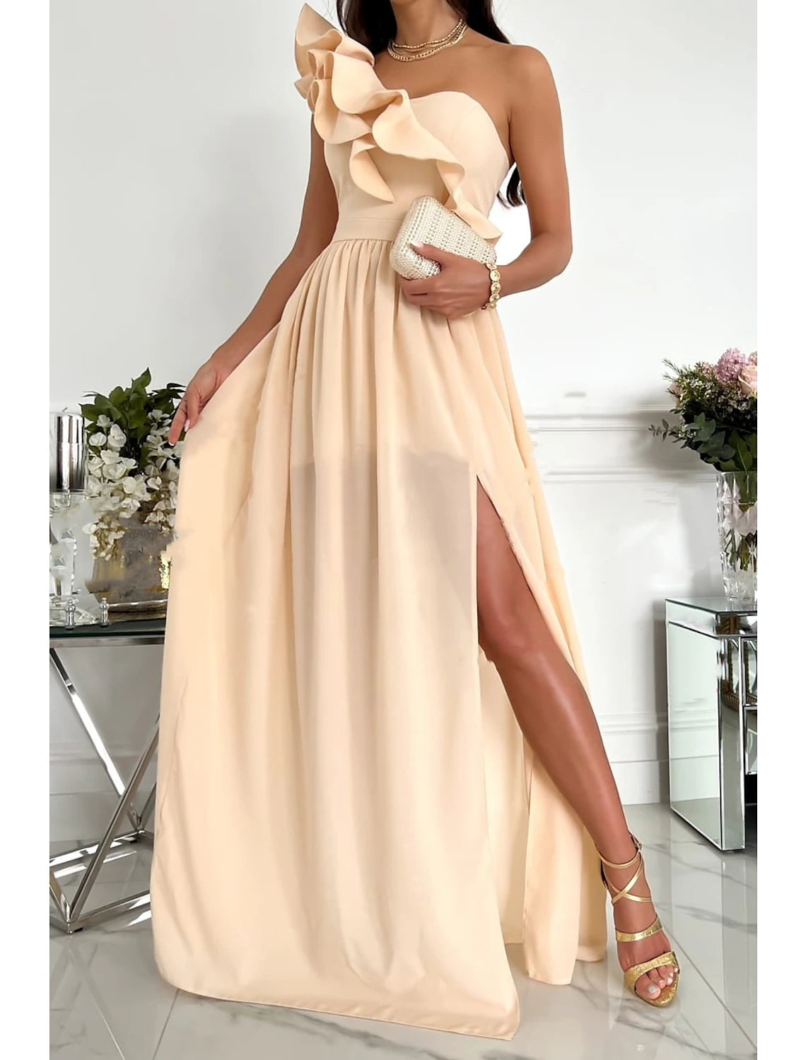 Women's Party Dress Homecoming Dress Swing Dress Long Dress Maxi Dress Wine Red Green Sleeveless Pure Color Patchwork Summer Spring Cold Shoulder Stylish Wedding Guest