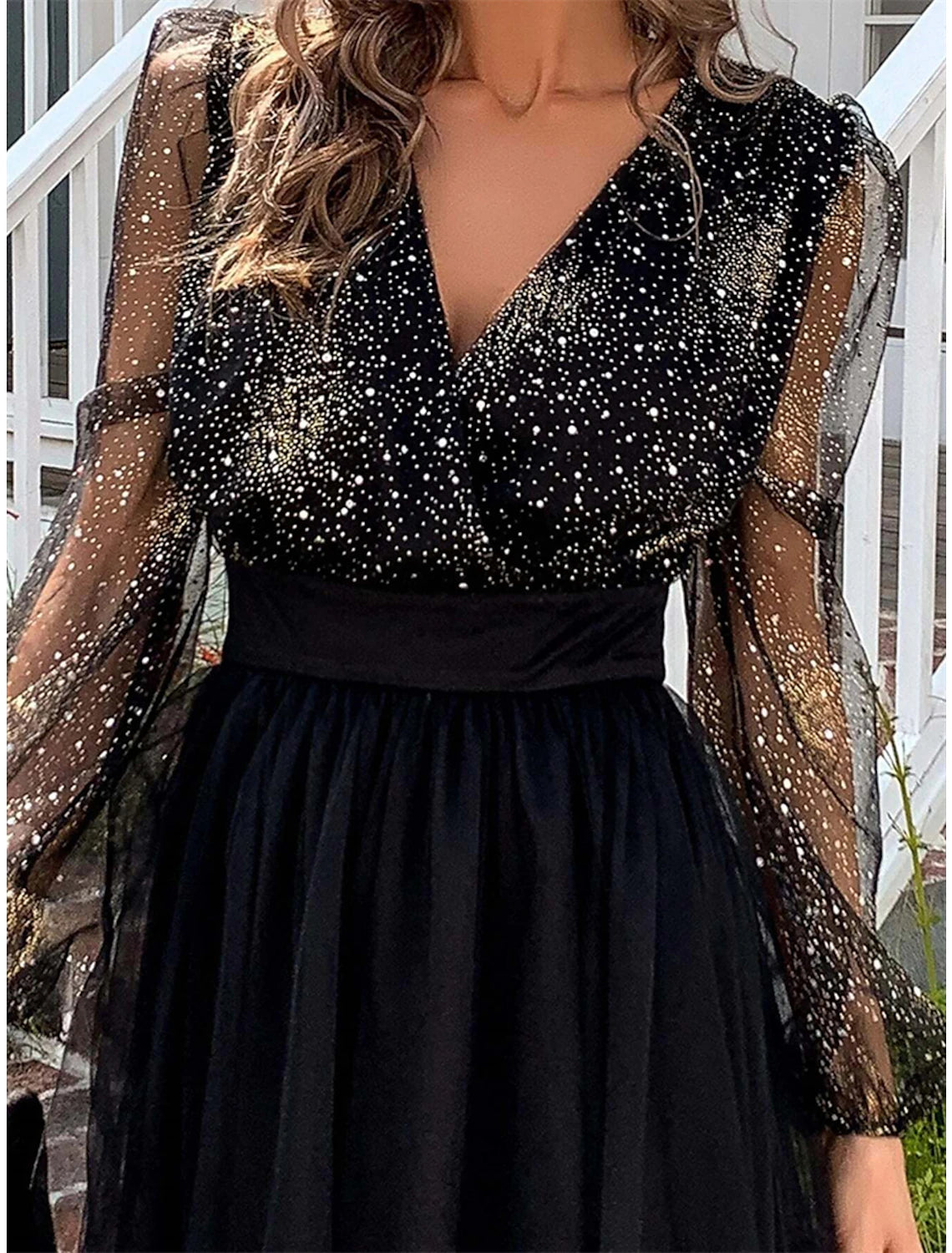 Women‘s Little Black Dress Sexy Dress Party Dress Homecoming Dress Mini Dress Long Sleeve Color Block Ruched Fall Winter V Neck Fashion Winter Dress Black Cocktail Dress