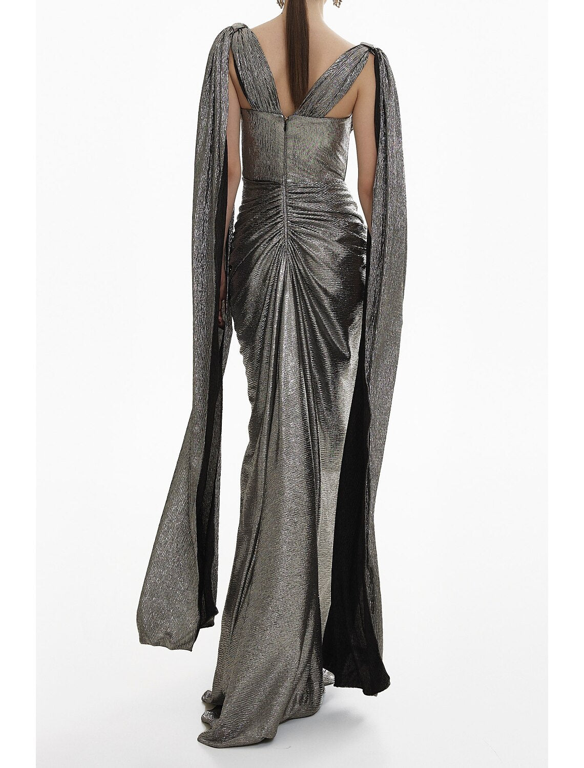 Mermaid Evening Gown Sparkle Carnival Cape Dress Formal Fall Sweep / Brush Train Long Sleeve V Neck Sequined with Glitter Ruched