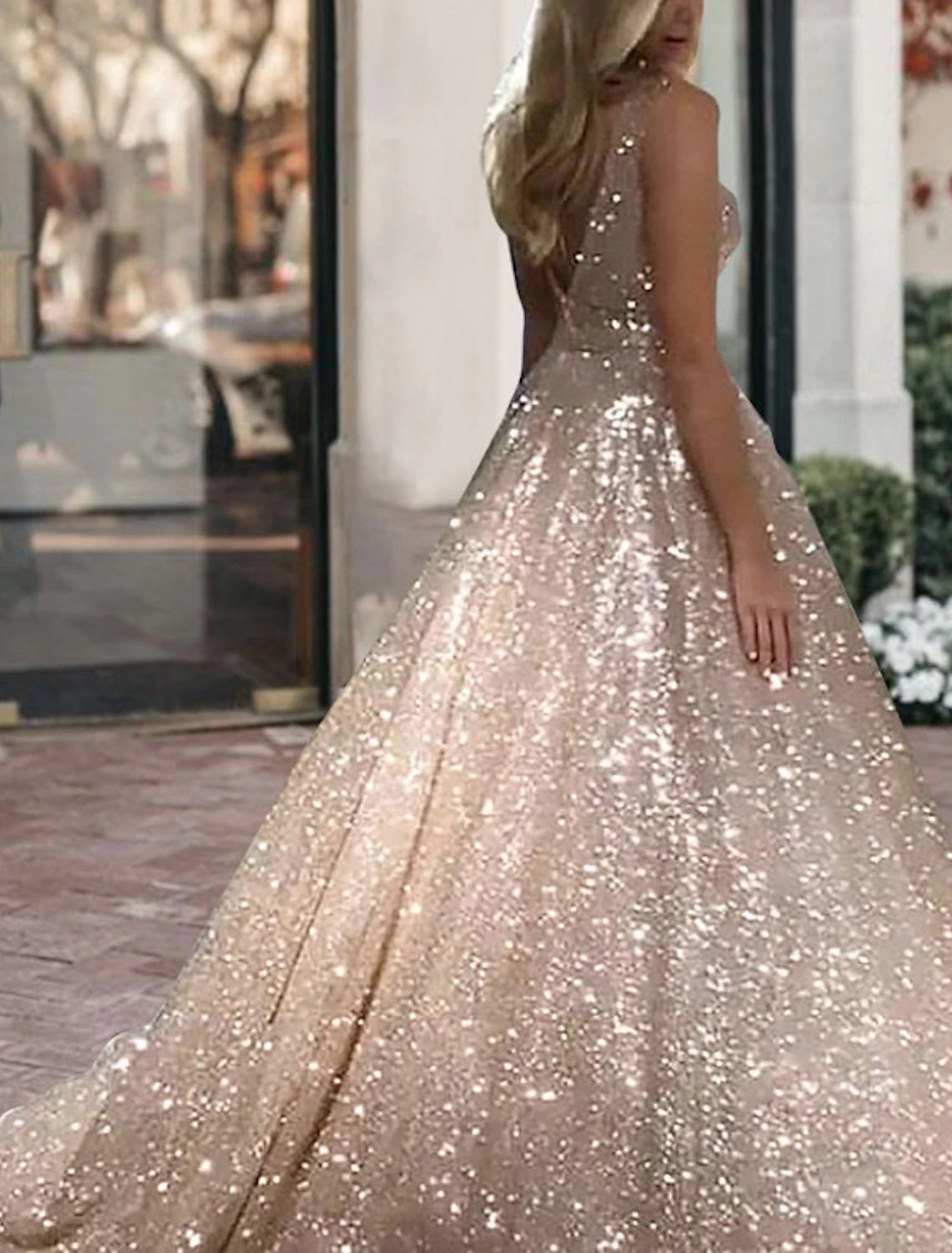 Ball Gown Prom Dresses Luxurious Dress Quinceanera Birthday Sweep / Brush Train Sleeveless V Neck Tulle V Back with Sequin