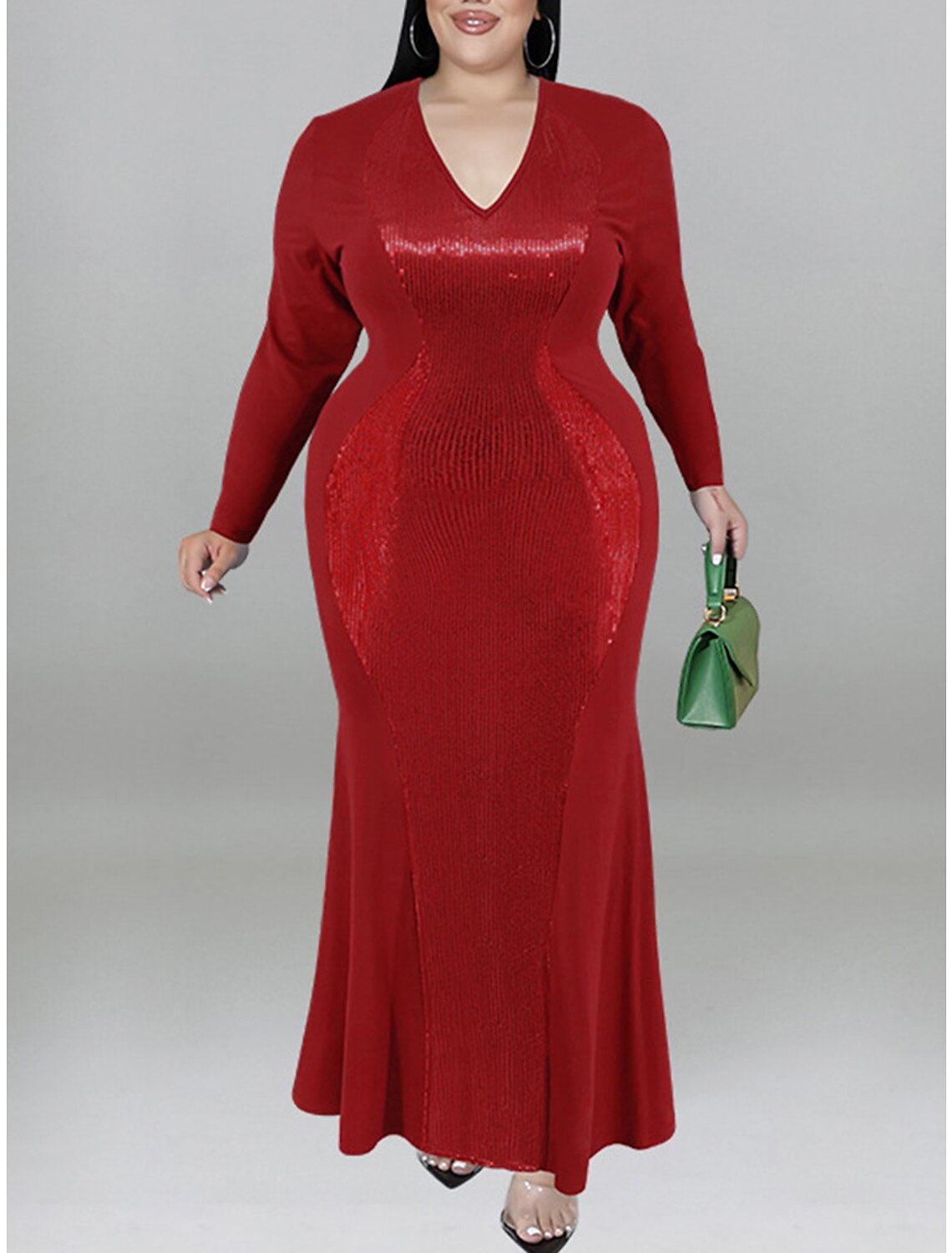 Women's Plus Size Red Chirstmas Dress Gold Sequin Dress Prom Dress Party Dress New Year's Eve Dress Sparkly Dress Long Dress Maxi Dress Black Red Blue Long Sleeve