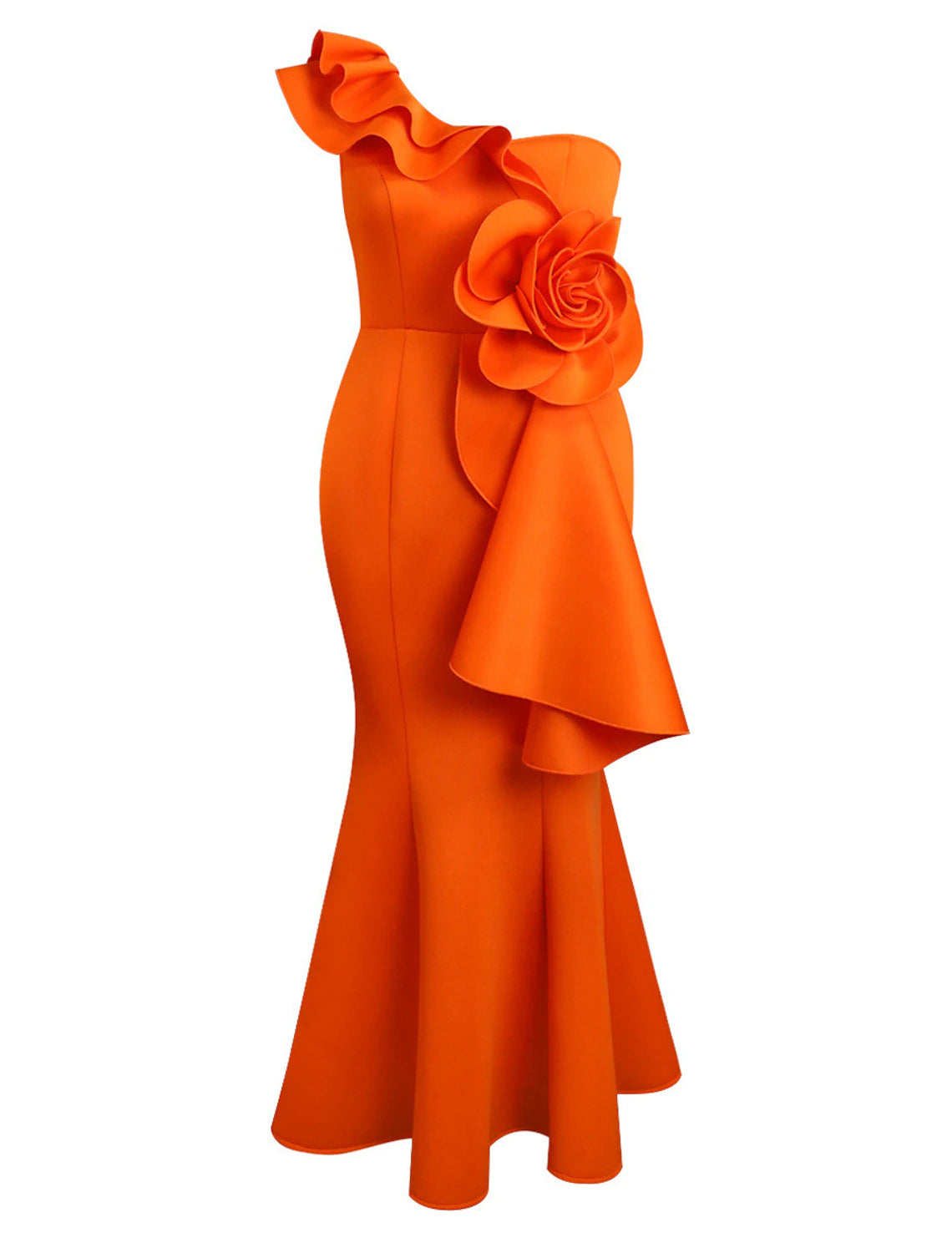 Women's Prom Dress Party Dress Wedding Guest Dress Long Dress Maxi Dress Orange Sleeveless Pure Color Ruffle Summer Spring Fall One Shoulder Fashion Evening Party Wedding Guest Vacation