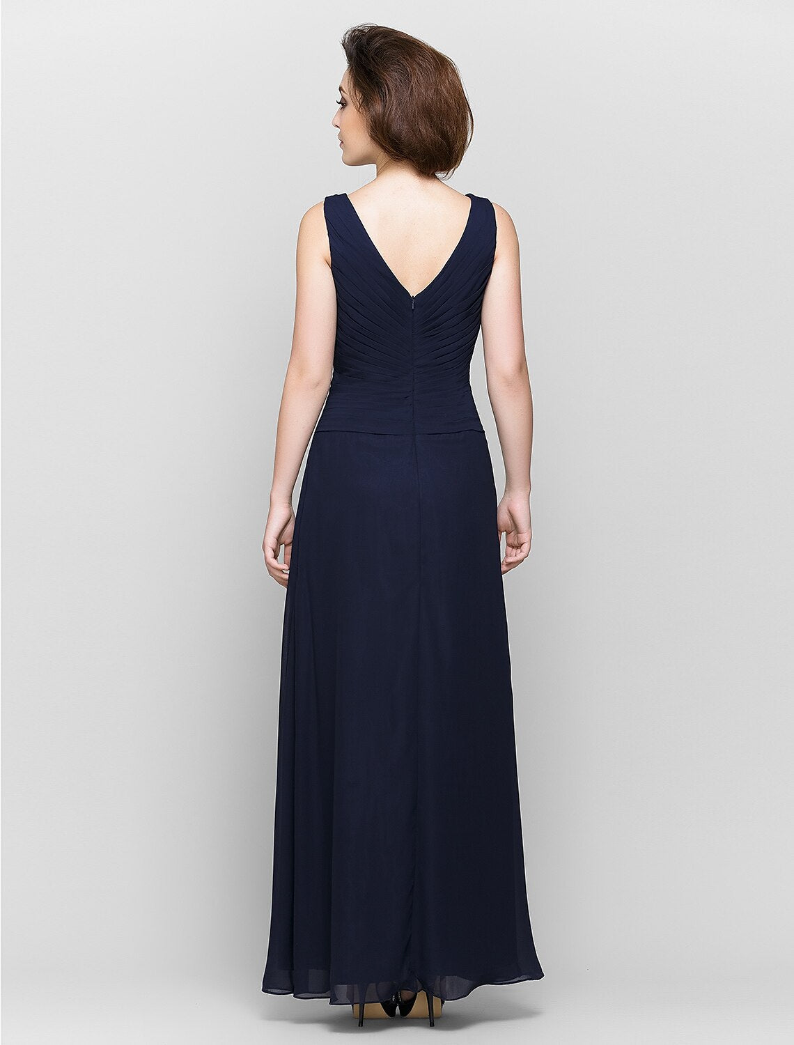 Sheath / Column Mother of the Bride Dress Convertible Dress V Neck Floor Length Chiffon 3/4 Length Sleeve with Criss Cross Cascading Ruffles