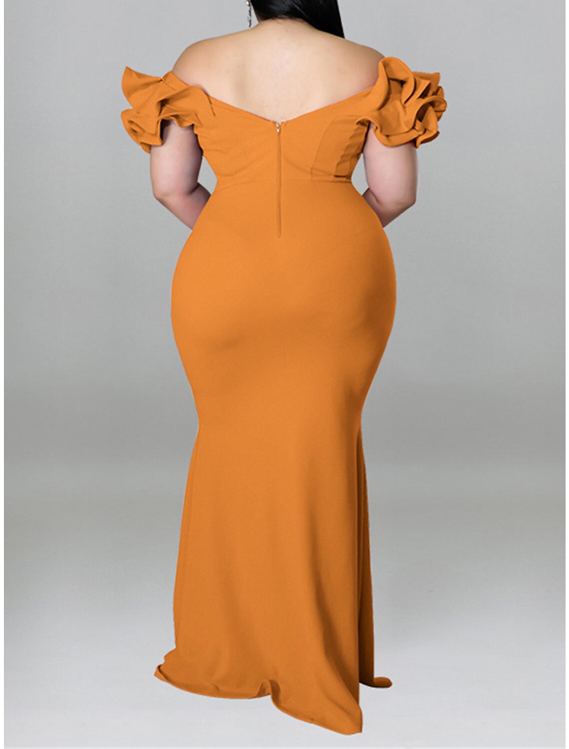 Women's Plus Size Prom Dress Party Dress Wedding Guest Dress Long Dress Maxi Dress Black Yellow Red Short Sleeve Plain Ruffle Summer Spring Fall V Neck Elegant Wedding Guest Birthday Evening Party