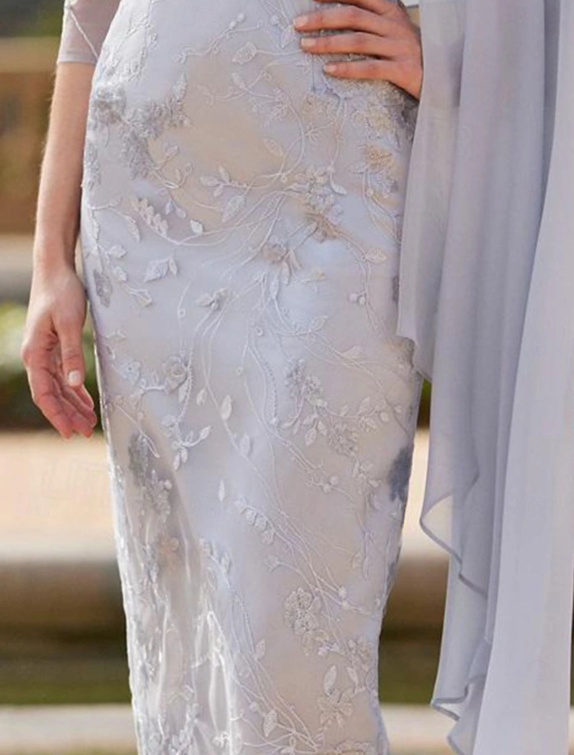 Buyishang Sheath / Column Mother of the Bride Dress Elegant Jewel Neck Tea Length Chiffon 3/4 Length Sleeve with Sash / Ribbon Appliques free custom size