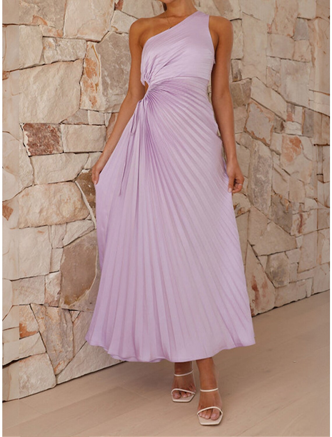 Women's Prom Dress Party Dress Cut Out Dress Long Dress Maxi Dress Black Light Purple Fuchsia Sleeveless Plain Pleated Summer Spring Fall One Shoulder Elegant Wedding Guest Birthday Evening Party