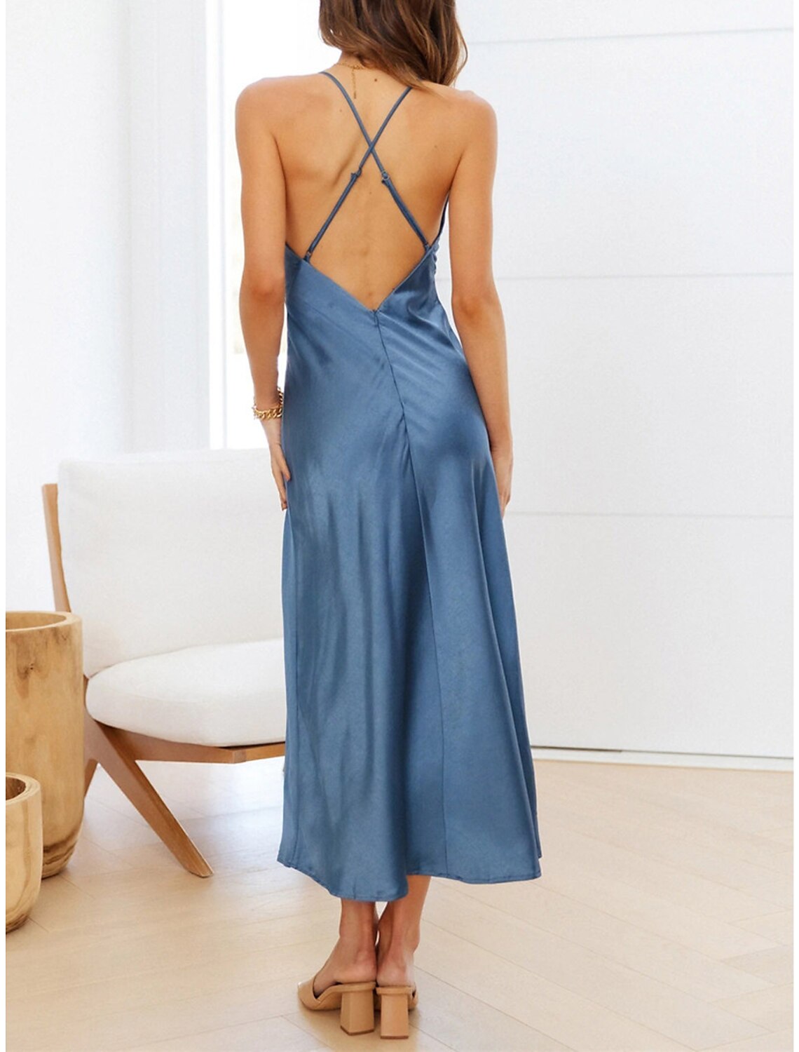 Women's Prom Dress Party Dress Wedding Guest Dress Long Dress Maxi Dress Black Light Blue Sleeveless Plain Backless Summer Spring Fall Spaghetti Strap Elegant Wedding Guest Evening Party Vacation