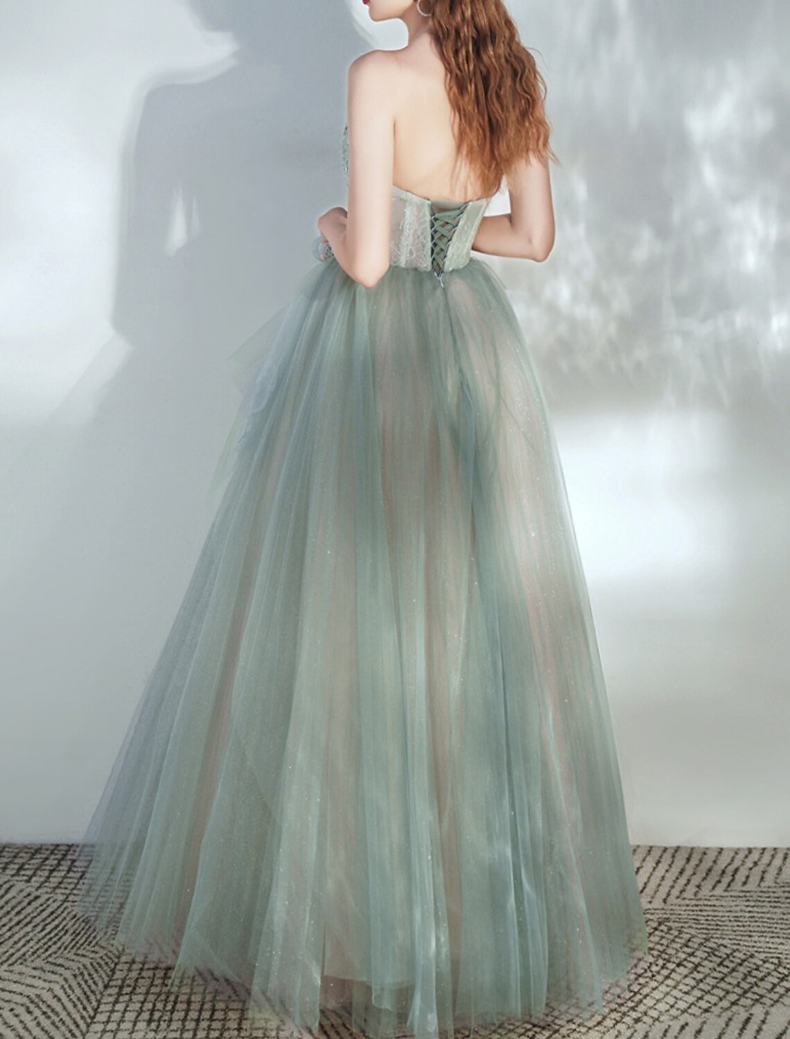 A-Line Party Dresses Glittering Dress Prom Birthday Floor Length Sleeveless Strapless Tulle with Glitter