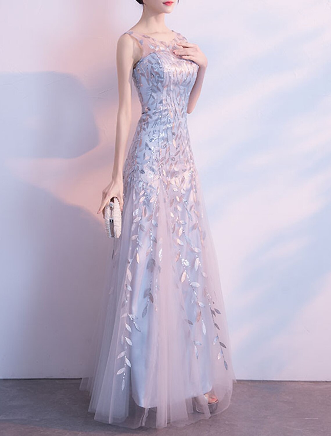 A-Line Prom Dresses Floral Dress Prom Formal Evening Floor Length Sleeveless Jewel Neck Tulle with Embroidery Pattern / Print