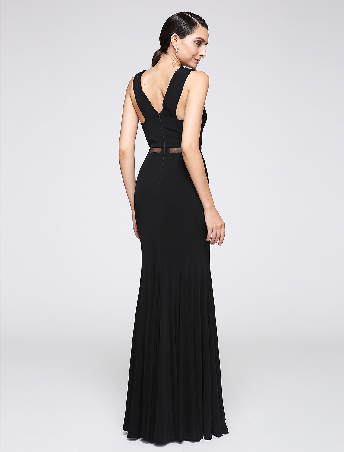 Mermaid / Trumpet Minimalist Dress Holiday Cocktail Party Floor Length Sleeveless Cross Front Jersey with Lace