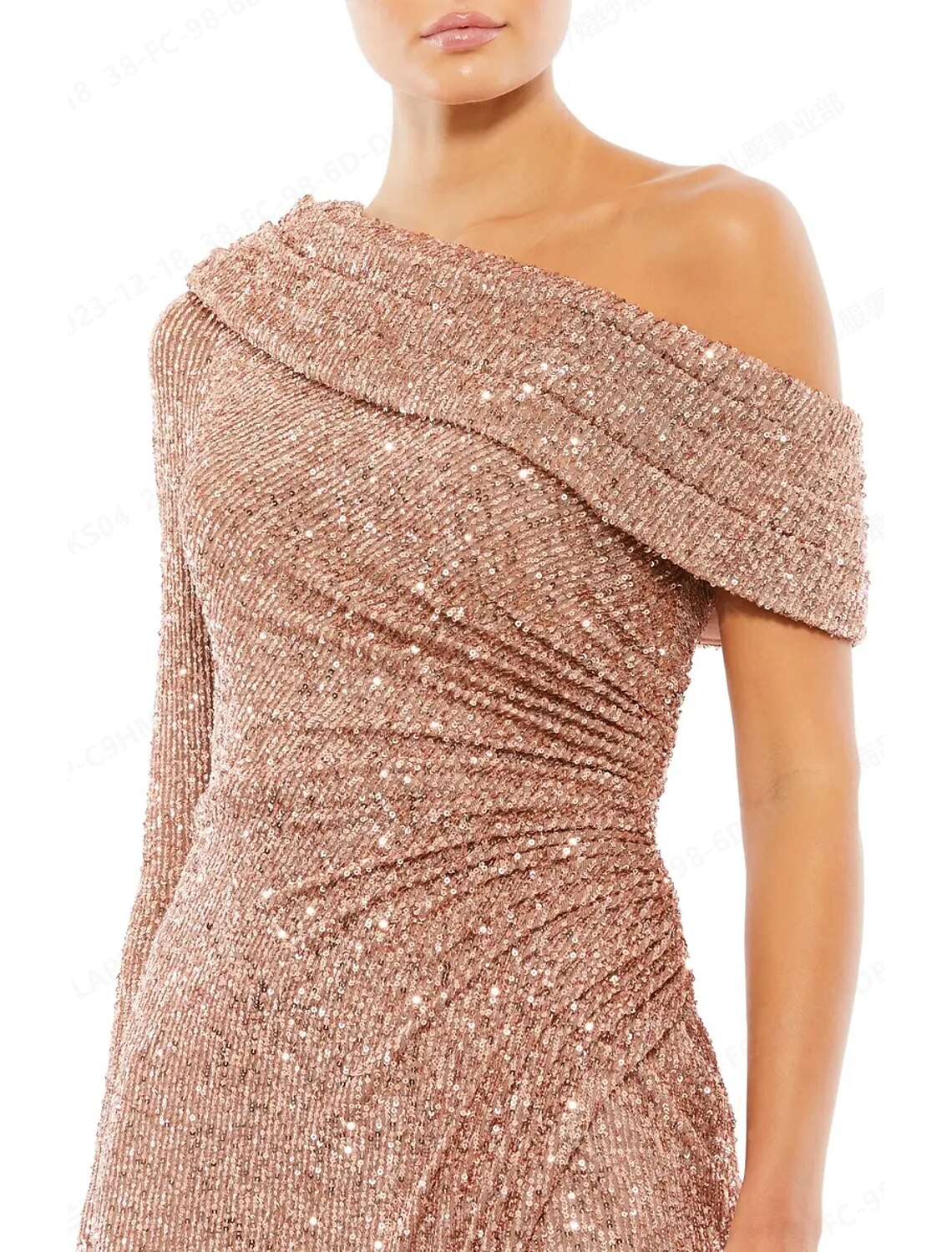 Sheath / Column Evening Gown Elegant Dress Formal Prom Floor Length Long Sleeve One Shoulder Sequined with Sequin