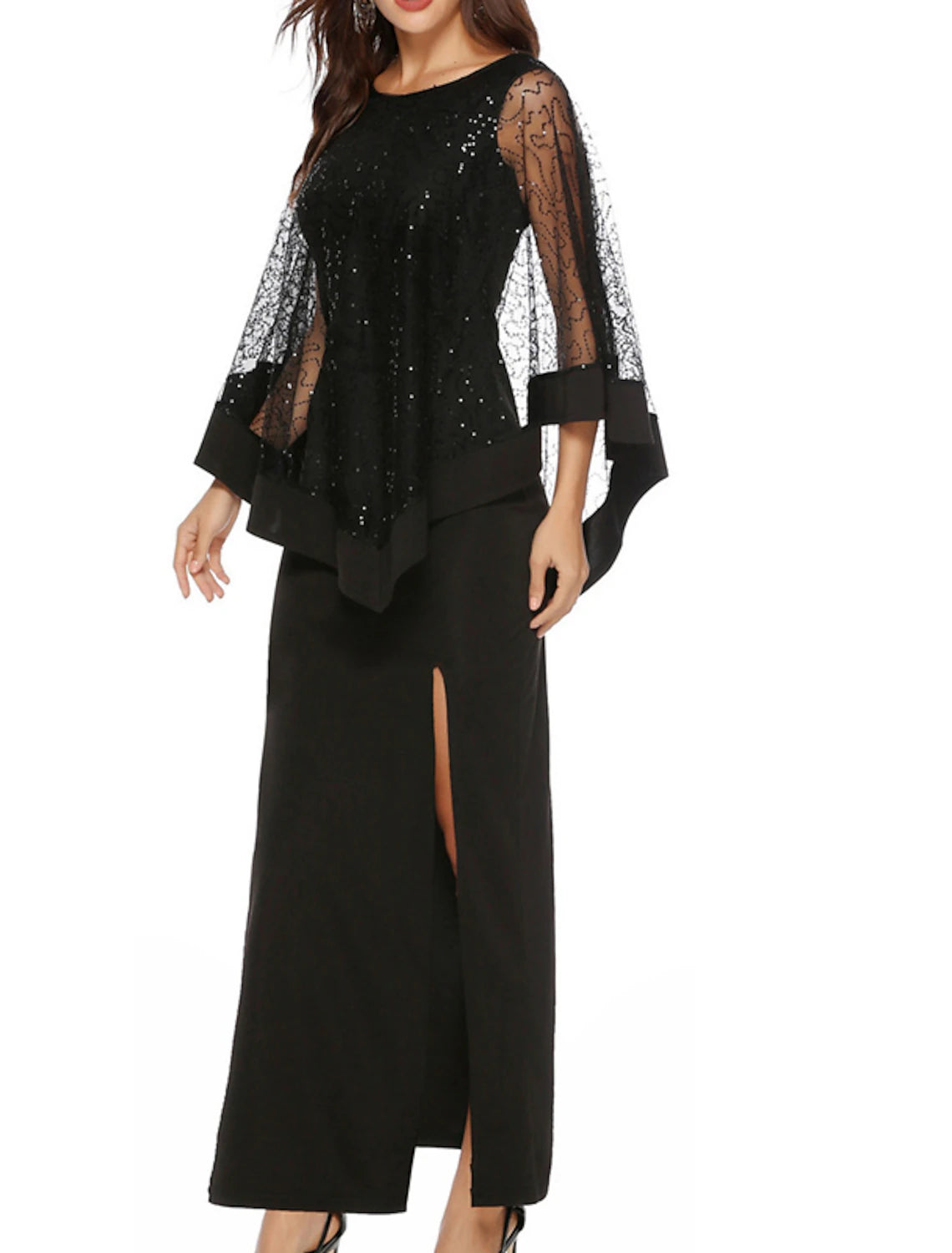 Women's Black Sequin Dress Prom Dress Party Dress Sparkly Dress A Line Dress Long Dress Maxi Dress Black Long Sleeve Fall Crew Neck Elegant Winter Dress Wedding Guest