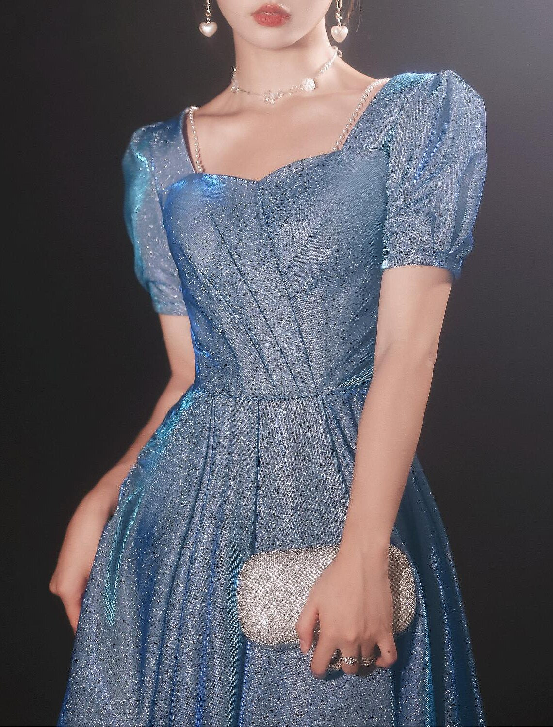 A-Line Beautiful Back Elegant Prom Formal Evening Dress Sweetheart Neckline Short Sleeve Floor Length Satin with Pleats Beading