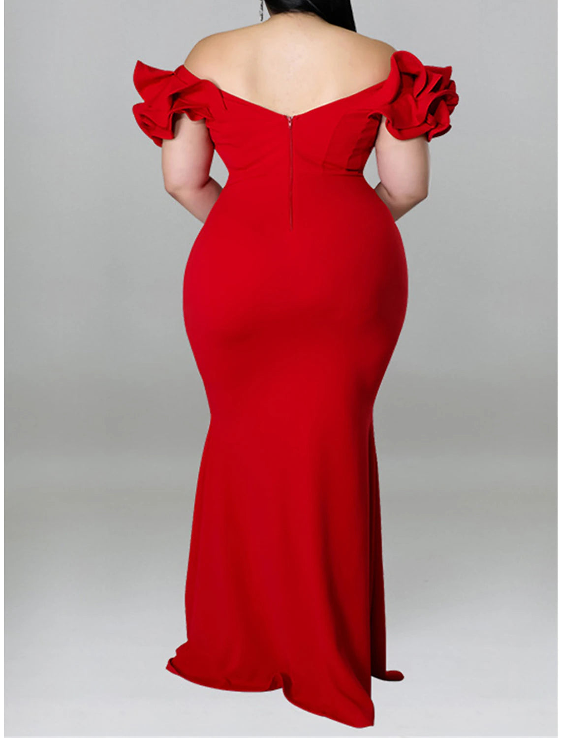 Women's Plus Size Prom Dress Party Dress Wedding Guest Dress Long Dress Maxi Dress Black Yellow Red Short Sleeve Plain Ruffle Summer Spring Fall V Neck Elegant Wedding Guest Birthday Evening Party